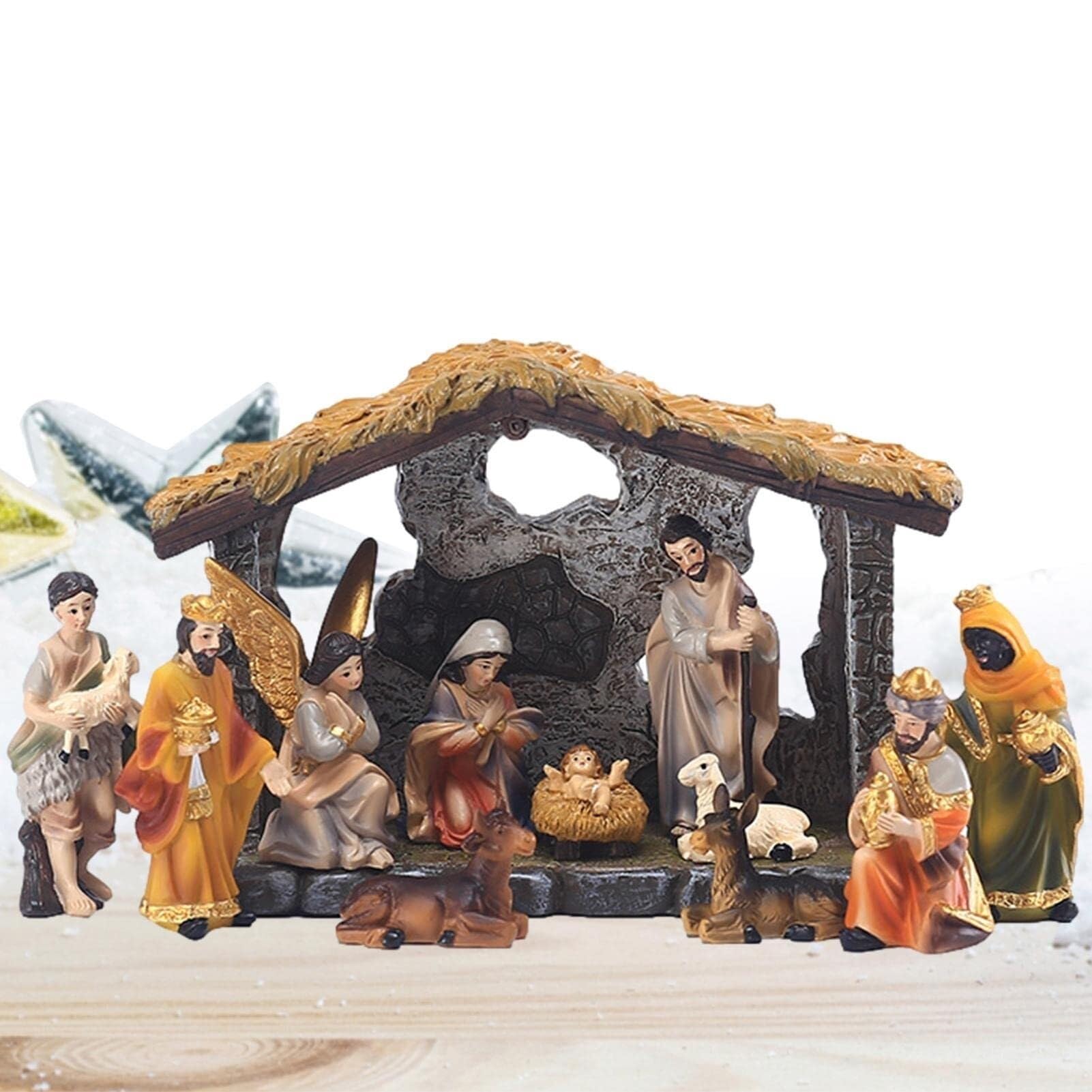 Weihnachtskrippen-Set Szenenornamente Weihnachtskrippen-Krippenset Weihnachtskrippen-Set Krippenszene Heilige Familie Kunsthandwerk Statue Dekoration Zuhause Wohnzimmer Kirche