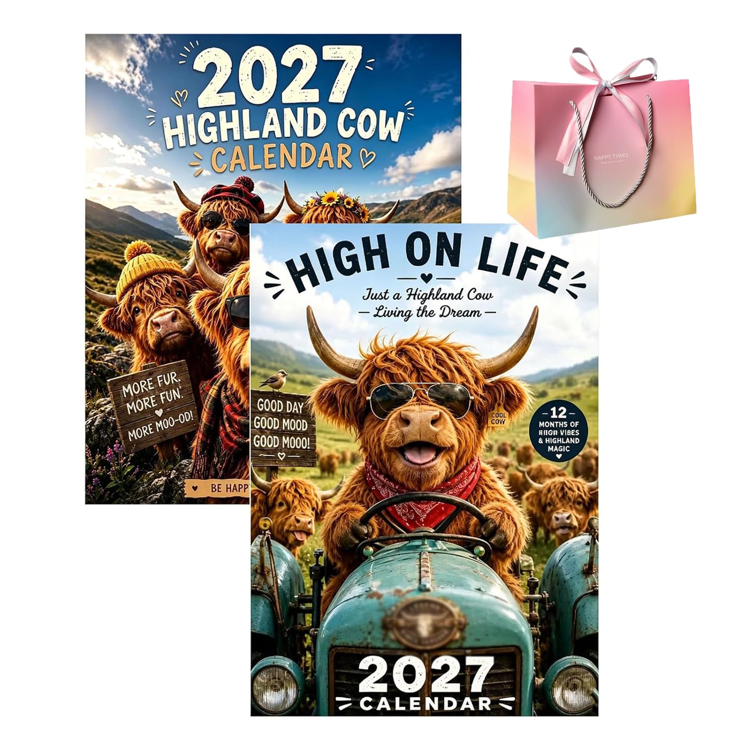 2027 Funny Highland Cow Wall Calendar, A4 Hanging Calendar (AB)