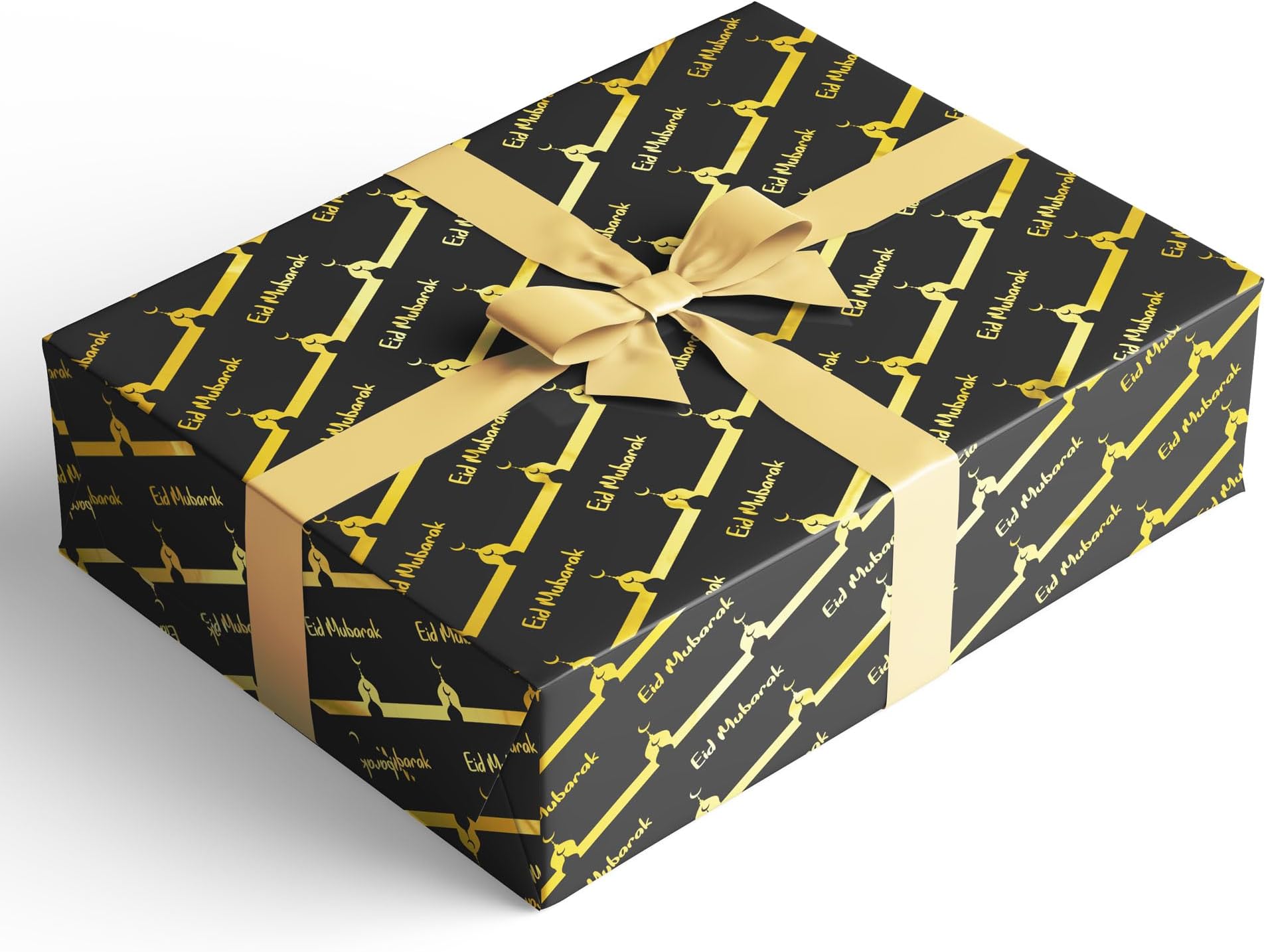 Black & Gold Mosque Gift Wrapping Paper – Ramadan & Eid Present Wrap – 50x70cm