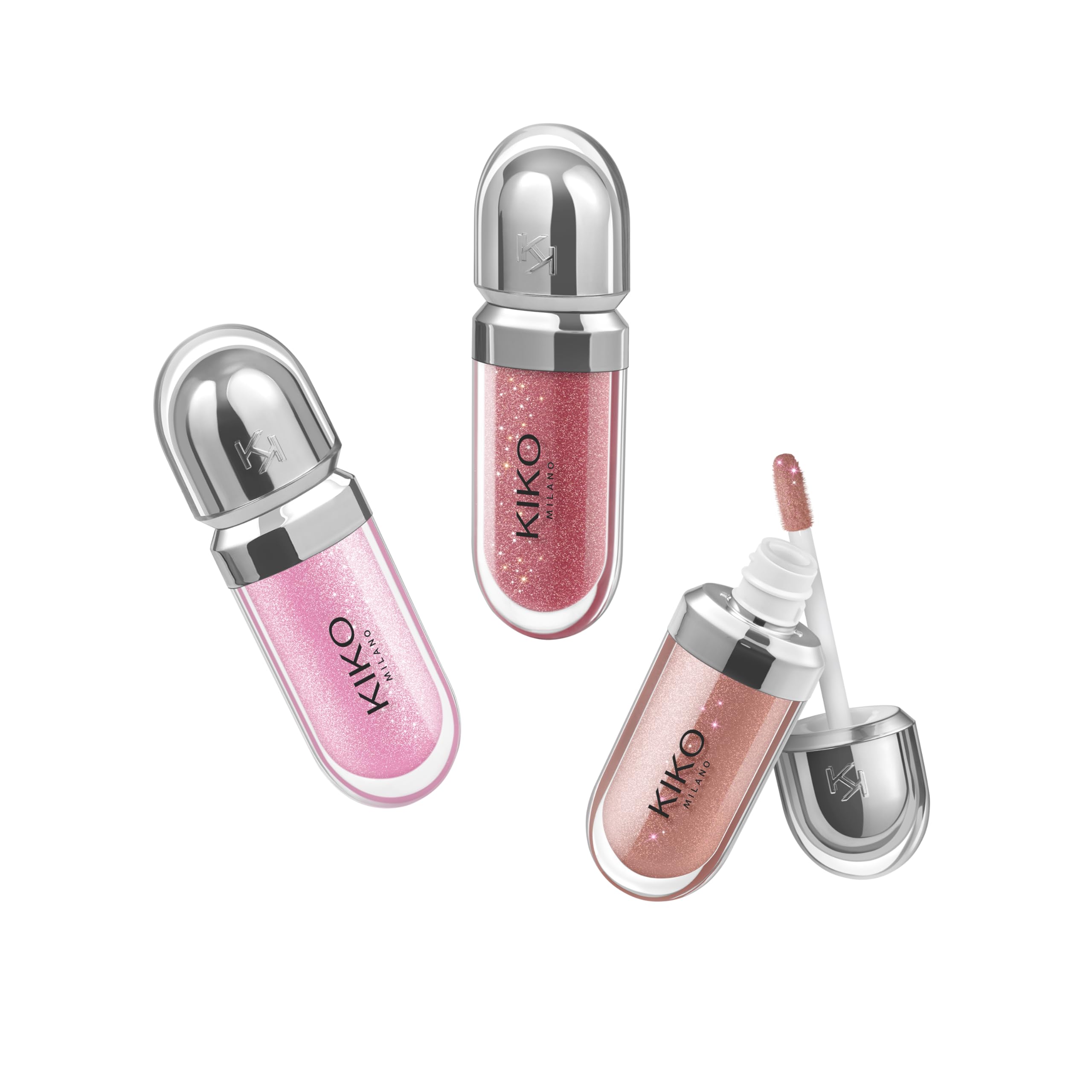 KIKO Milano Glossy Lip Set Mini, Kit Lèvres : 3 Mini Brillants À Lèvres Hydratants Effet Volumateur 3D
