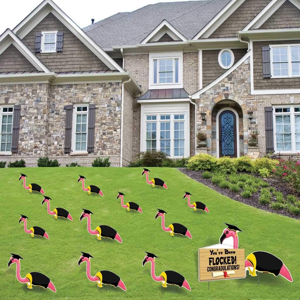 VictoryStore Yard Sign Outdoor Lawn Decorations: Graduation Decorations, "You've Been Flocked" Graduation Flamingos Lawn Signs, Set of 13 with Stakes,19247