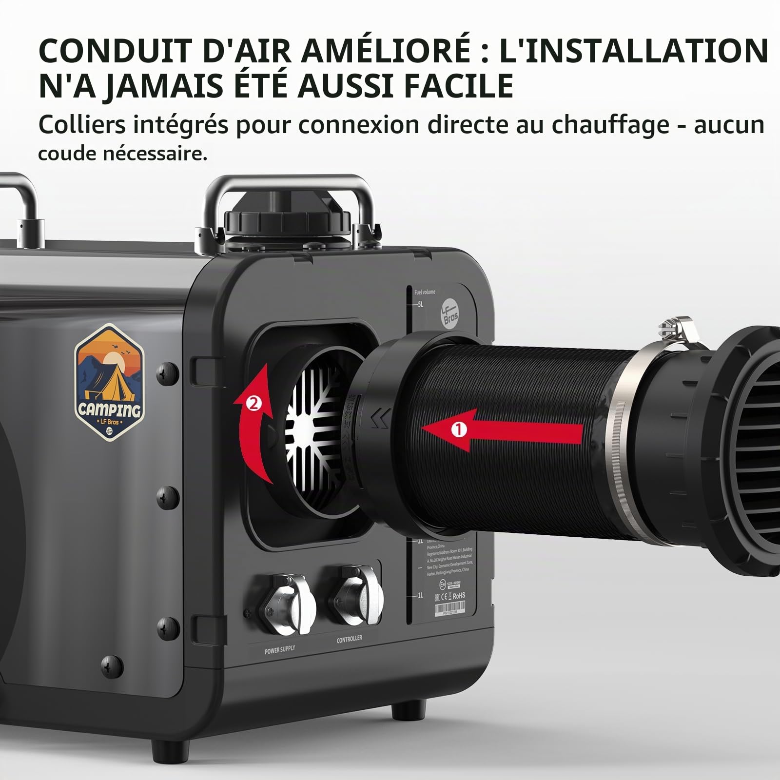 LF Bros Réchauffeur D'air Diesel 5KW, Version Plateau 12V/220V Chauffage Diesel de Stationnement, Chauffage Portable avec Minuterie Interrupteur LCD pour Camping, Tente, Bateau (Noir)