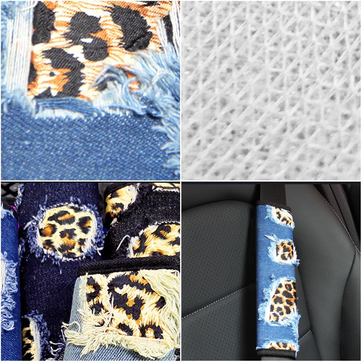 Leopard Seat Belt Pad, 2 Pack Soft Seat Belt Cover for Shoulder Pad Neck Cushion Protector Car Accessories (Dark BIUE)