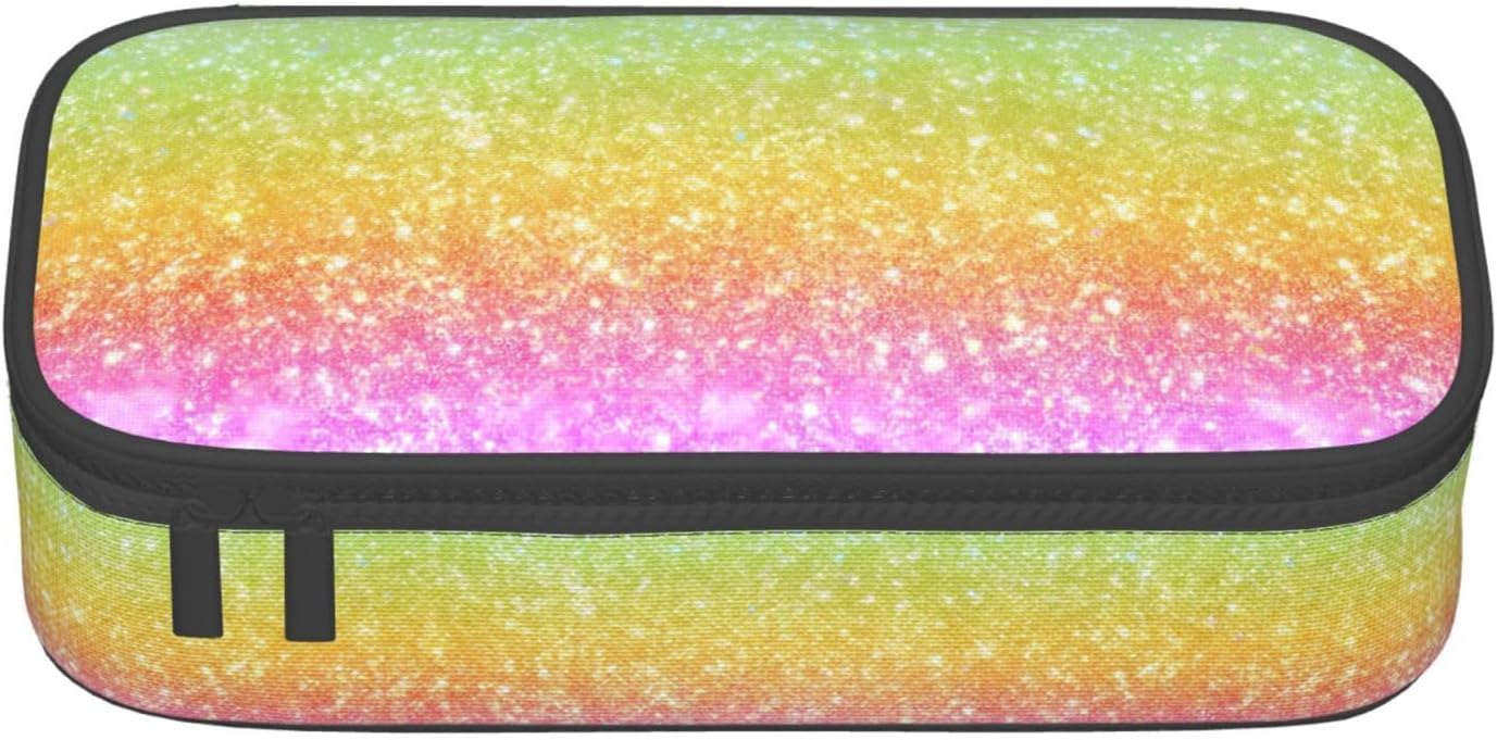 Glitter Rainbow Gradient Background Multi-Compartment Storage Bag Large Capacity Oxford Cloth Durable Organizer Portable Carry Pouch For Office Supplies Tools Travel Daily Use