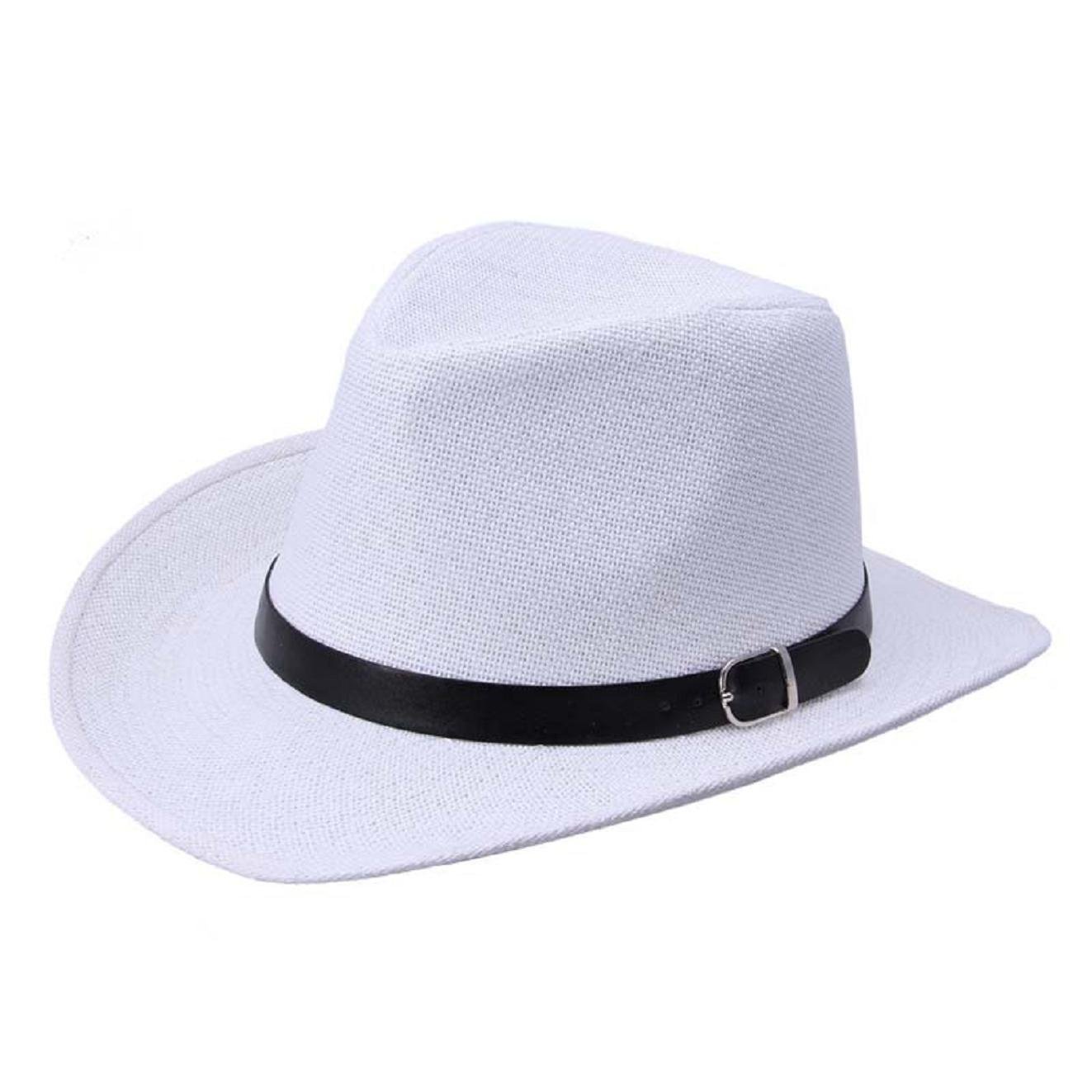 ABC Unisex Summer Cool Western Style Straw Hat Cowboy Hat (White)