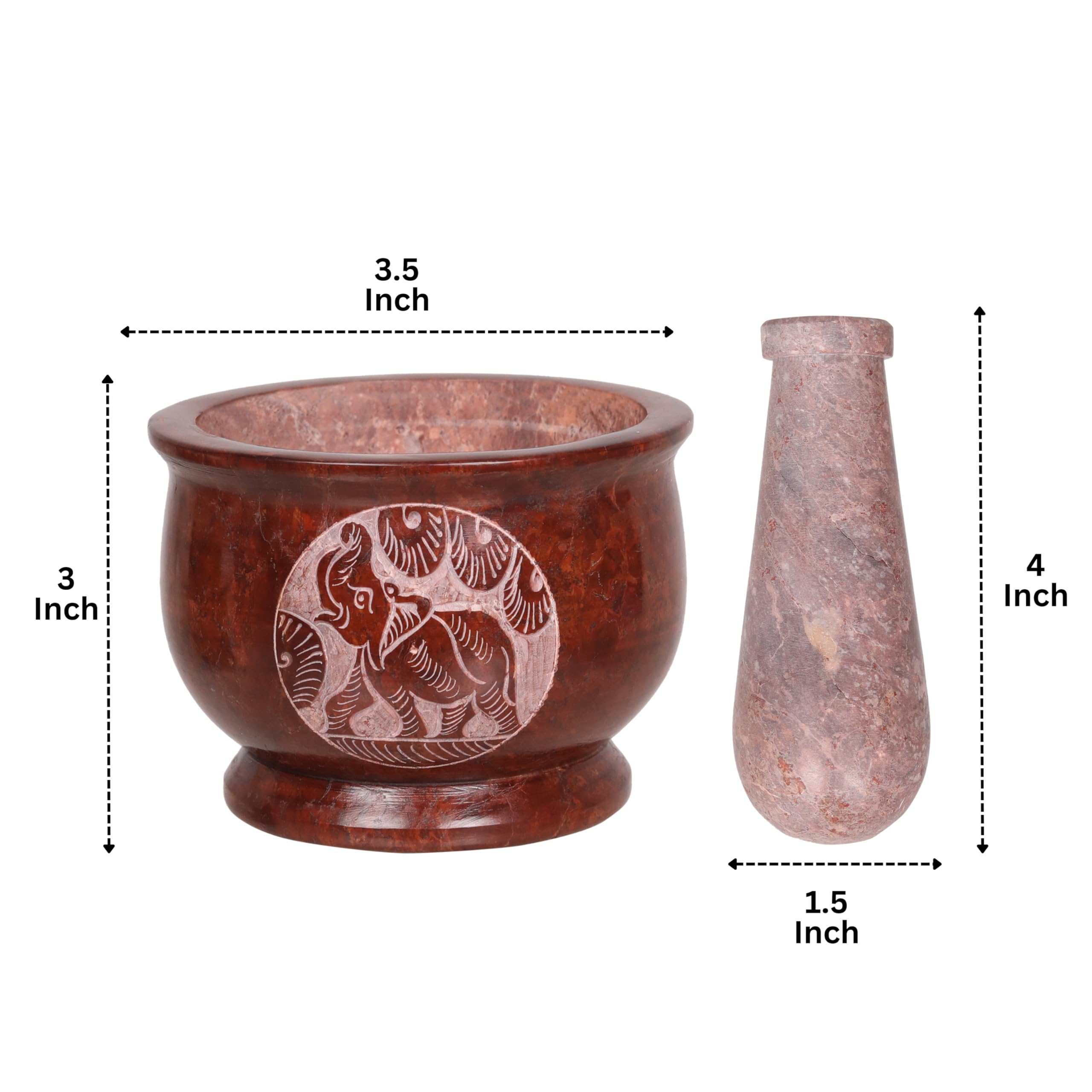 Mortero y mortero, hecho de piedra dura pulida resistente, amoladora de piedra natural para especias, pastas, hierbas, condimentos, etc. (Brown Elephant)