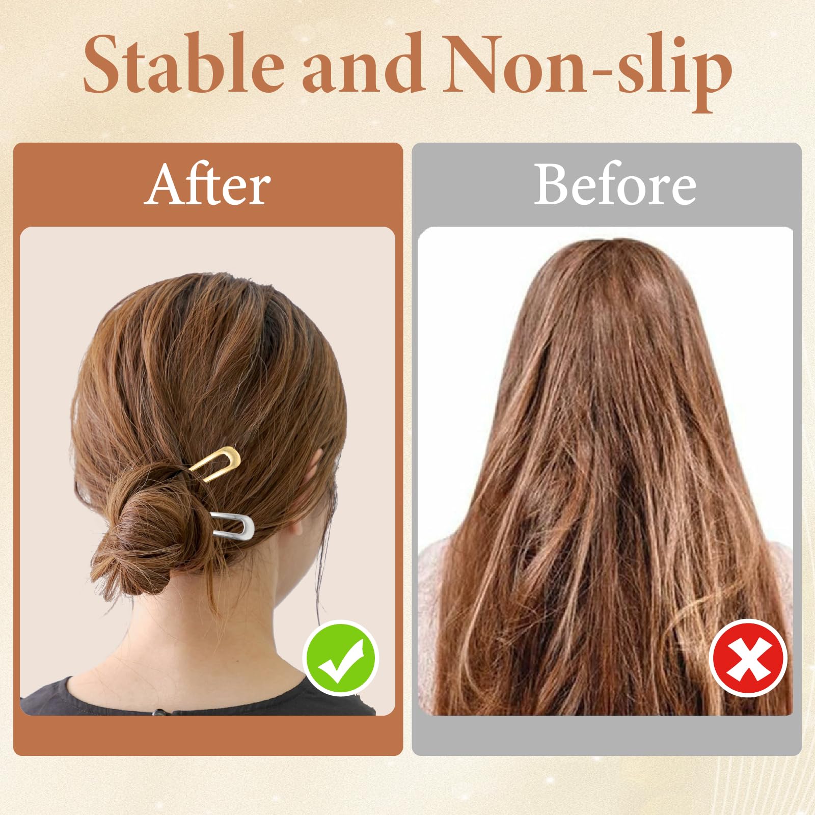 2 PCS Metal French Hair Pins, 14CM U Shaped Hair Pins, French Twist Hair Pin with 2 No Bend Hair Clips and 10 Bobby Pins - Image 4