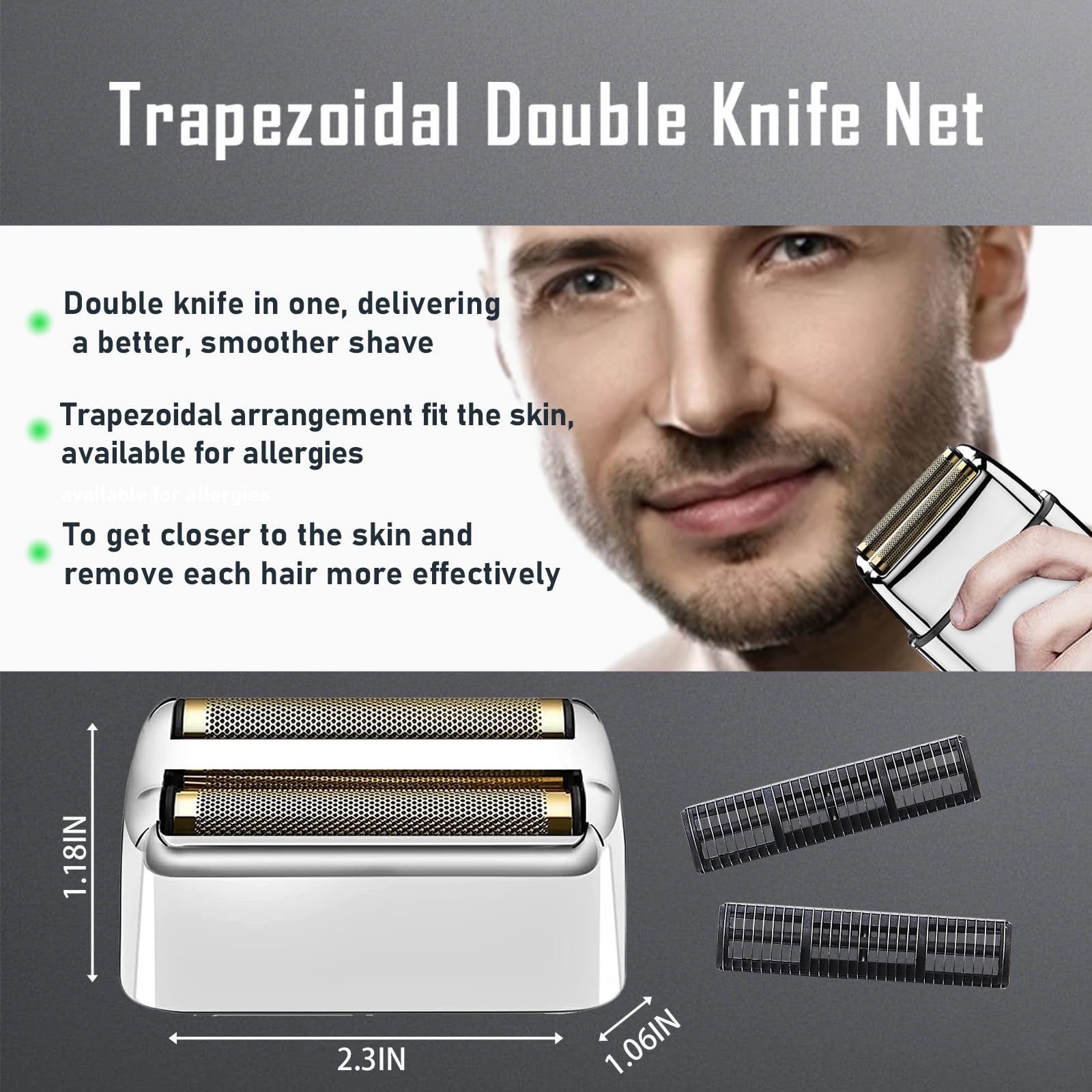 Cuchillas y láminas de repuesto para afeitadora compatibles con BaBylissPRO Double FXFS2 Metal (plateadas, paquete de 2)