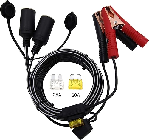 Cable de extensión de 14.8 pies / 14.8 ft, enchufe doble con abrazadera de batería de 12 V/24 V clip de batería y adaptador para encendedor de