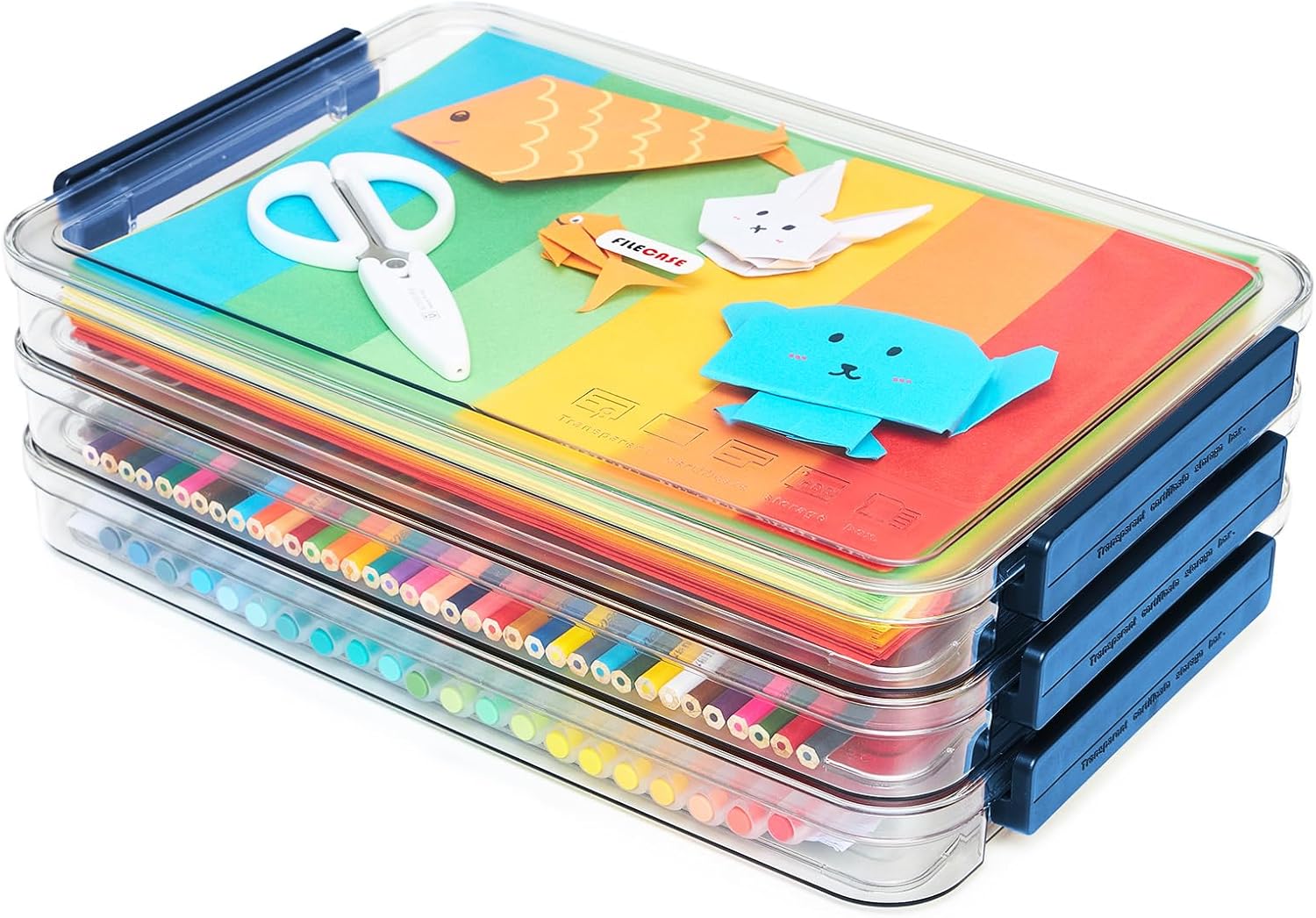 Clear Portable Slim Project Case 9 X 13 Plastic Storage File Box For Letter A4 Paper Photo Documents Scrapbook, 3 Count