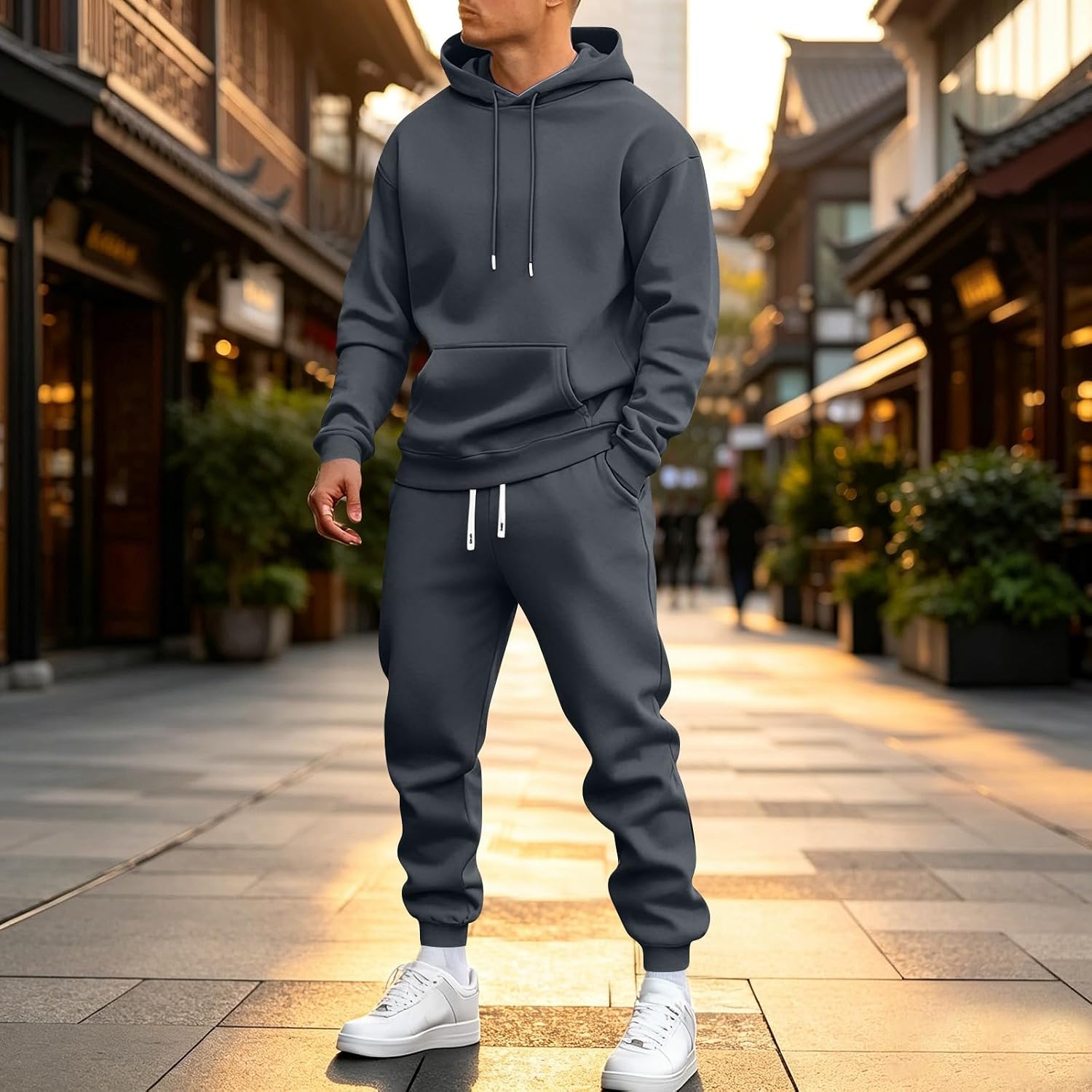 Jogger Sets for Men 2 Piece Sweatpants and Hoodie Set for Men Winter Long Sleeve Tracksuit and Jogger Sweatpants