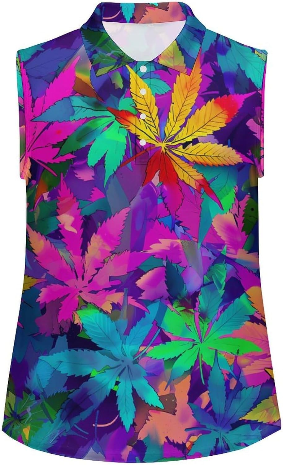 Neon Weed Leaves Women Sleeveless Collared Golf Polo Shirt | V Neck Tank Top,Breathable Tennis Shirts