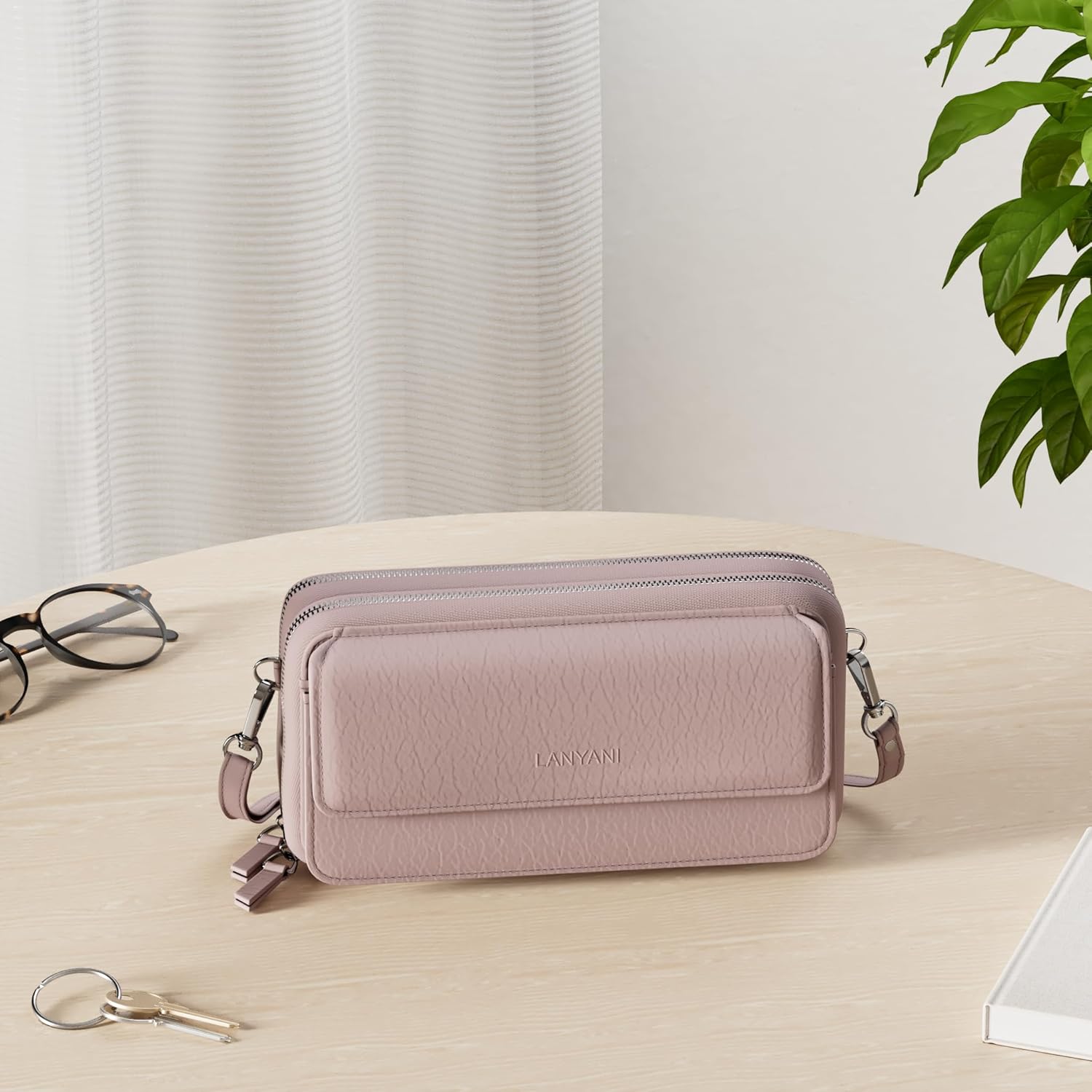 Lanyani RFID Crossbody Wallet Wristlet Purse with Phone Pocket For Women Vegan Leather - Image 2