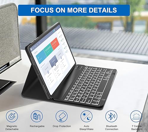 Miniatura 4 de Funda con teclado para Samsung Galaxy Tab S9 de 11 pulgadas 2023 - Teclado Bluetooth desmontable retroiluminado, funda tipo folio con soporte para