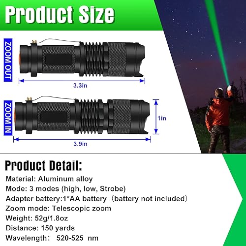 Miniatura 3 de Honoson Paquete de 4 linternas de caza con 3 modos de luz LED con zoom, luz escalable, linterna para pesca, caza, observación nocturna, baterías no