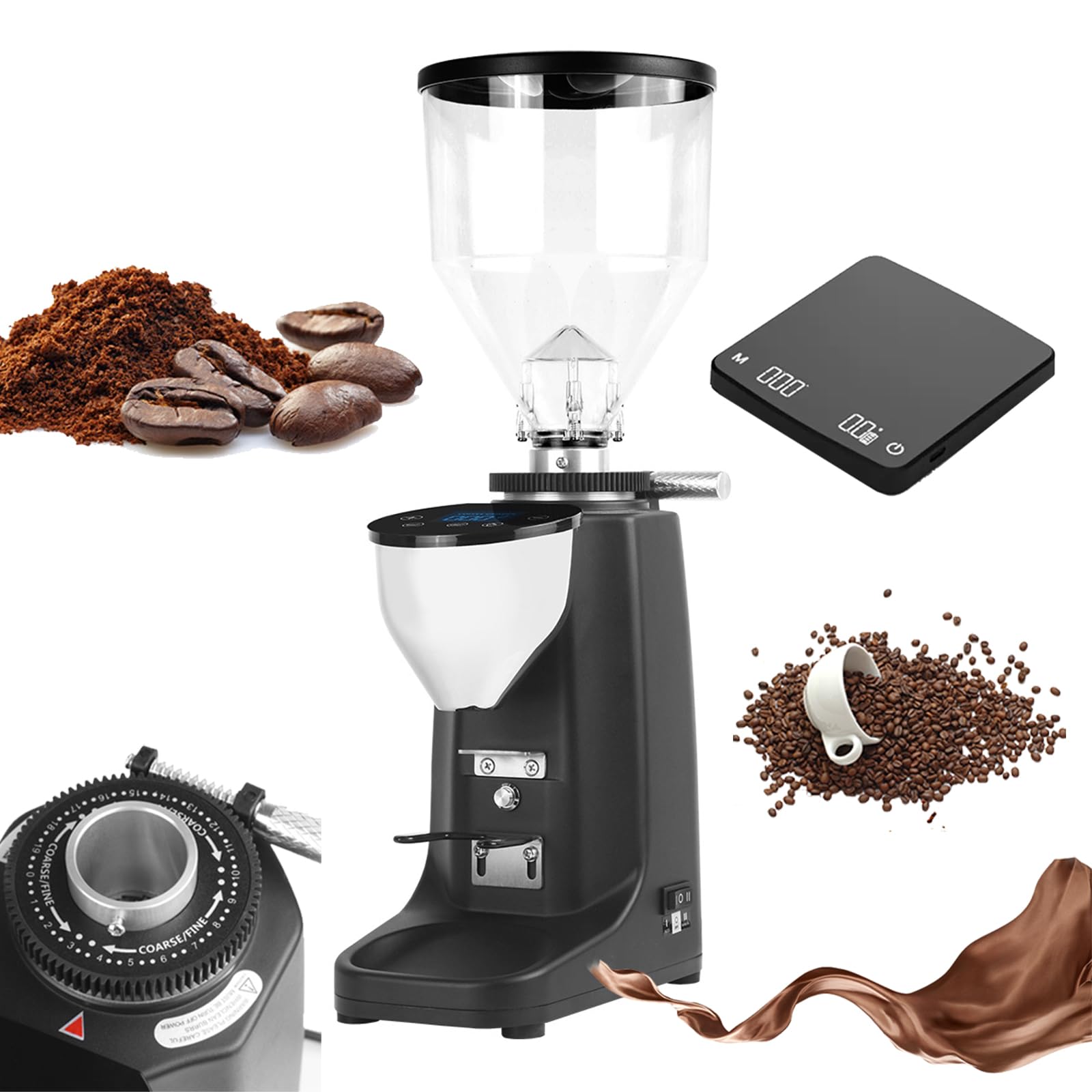 Profesjonalny młynek żarnowy do kawy espresso, 19 precyzyjnych ustawień, młynek do kawy espresso, obsługa bez wysiłku (Black)