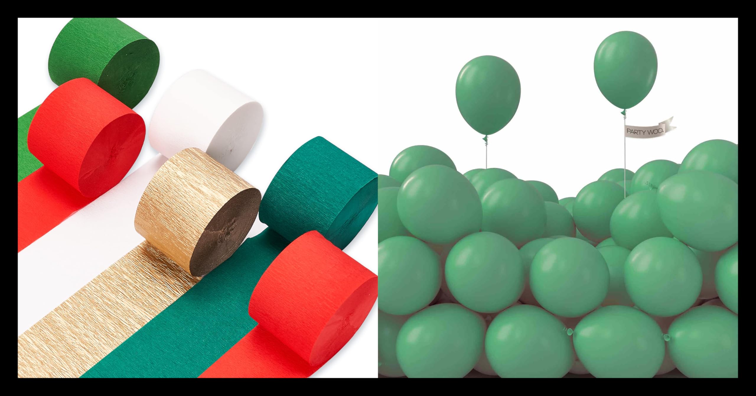 PartyWoo Crepe Paper Streamers 6 Rolls 492ft and PartyWoo Jade Green Balloons 50 pcs