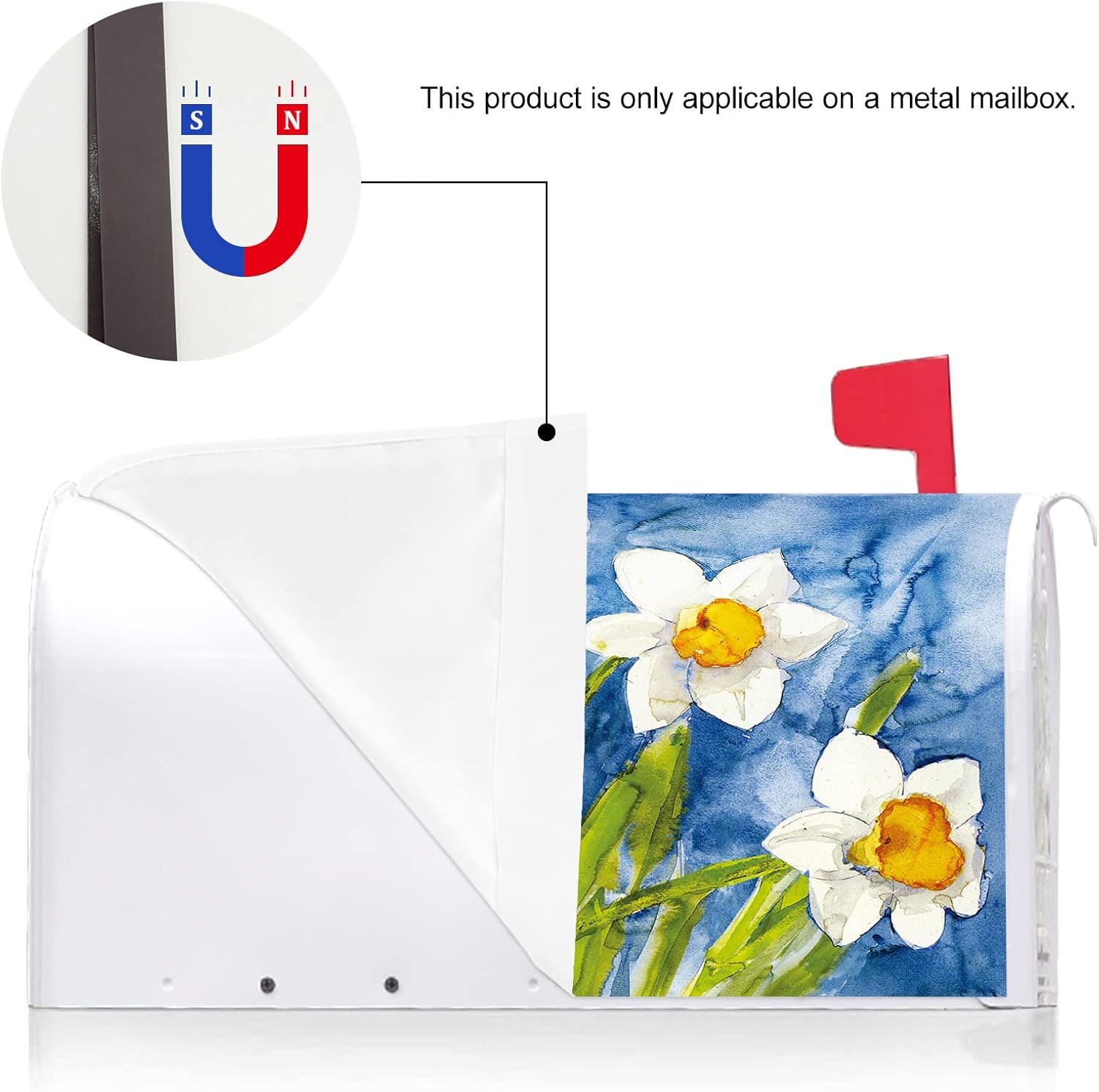 Texupday Narcissus Floral Decoration Mailbox Cover with Magnetic Strip Spring Summer Mailbox Wraps Post Letter Box Cover Standard Size 21" X 18" for Garden Outdoor Yard Decor