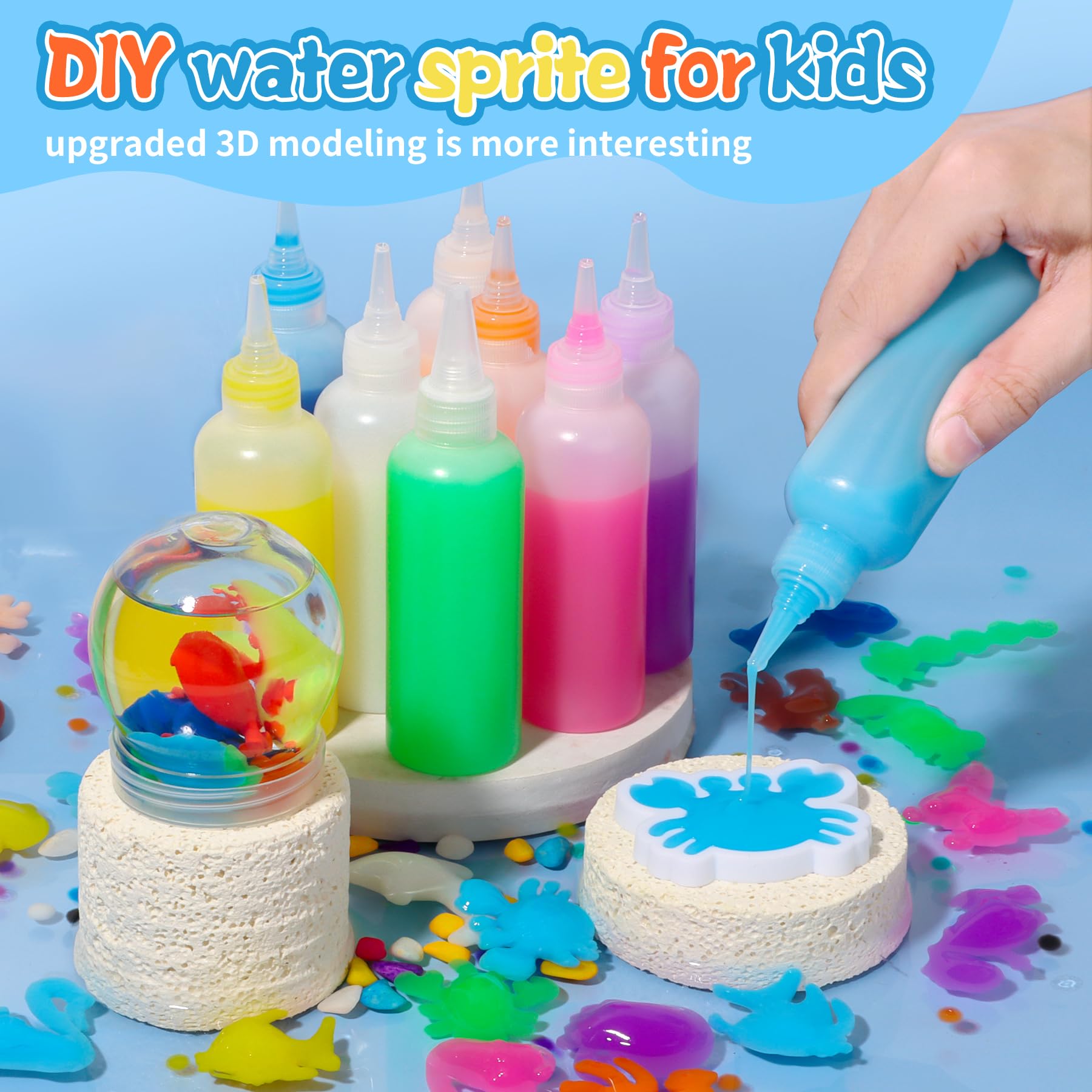 IEEILULU Magic Water Elf, Kit Creativo 3D Magic Gel, Magico Elfo Acquatico con 13 Flaconi di Gel Colorato e 10 Formine, Giocattolo Acquatico Fatto a Mano per Ragazzi e Ragazze (120ML-1)