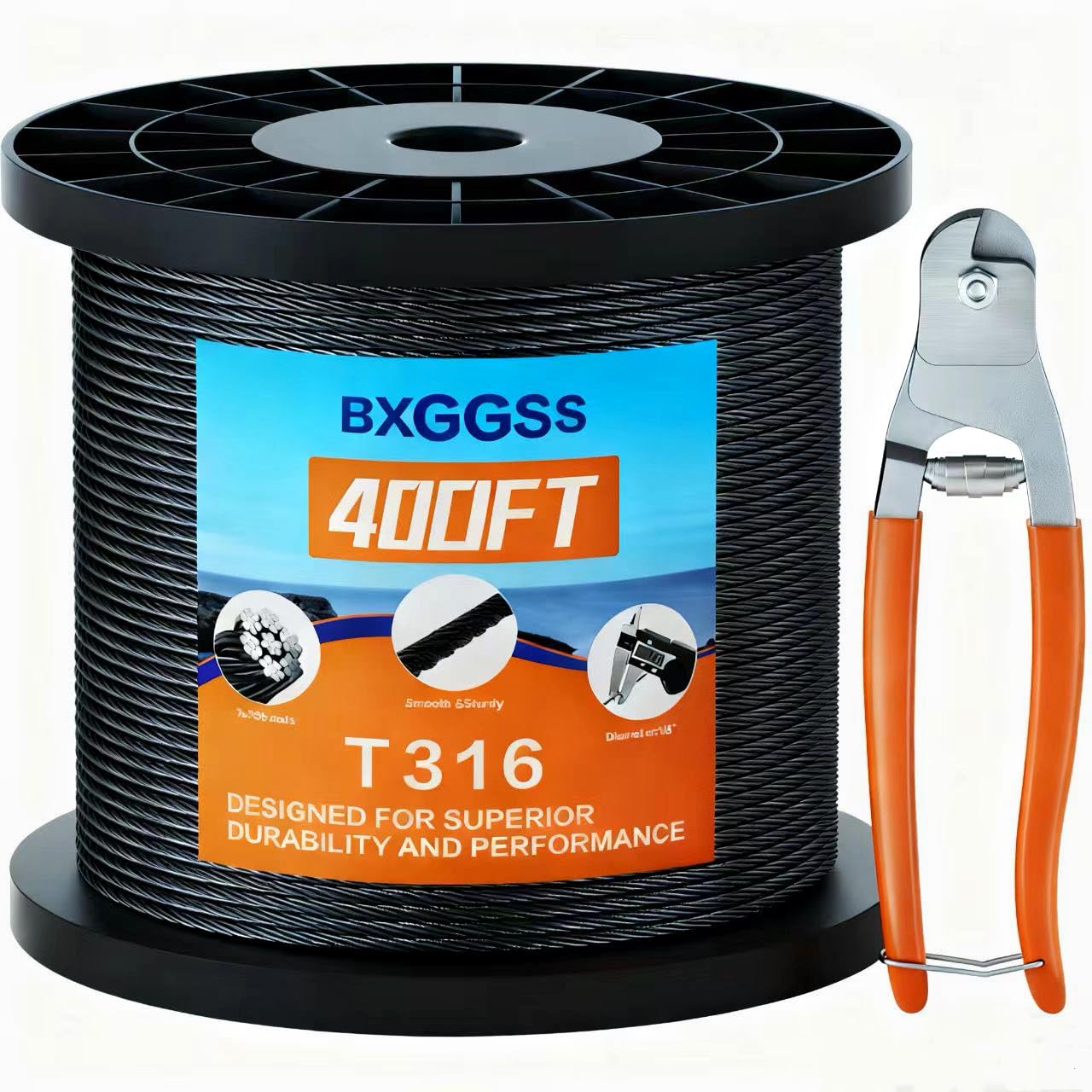 1/8 Stainless Steel Cable - Cable Railing Kit with Stainless Steel Wire and Cable Railing Hardware, Corrosion-Resistant Wire Rope for Marine/Outdoor/Construction Use 400FT