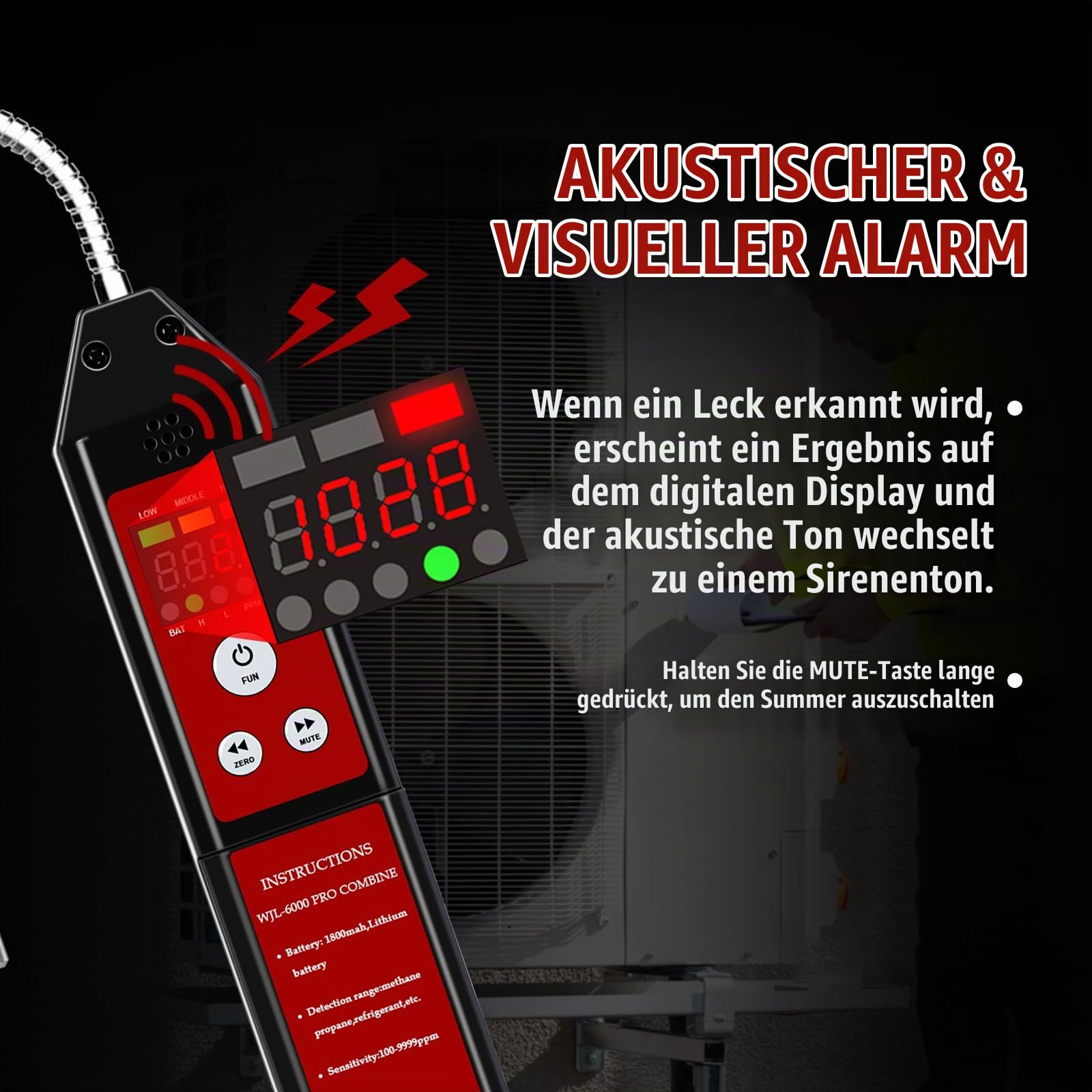 Aprvtio Kältemittel Lecksuchgerät, Refrigerant Gas Leck Detektor, HVAC-Lecksucher, Freon-Sniffer, tragbarer Gastester mit LED-Bildschirmalarm Freon-Lecksucher Hochsensibilität R134a R22a R32 R454B (1)