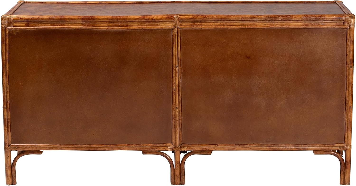Bali & pari Basile Marbled Tortoise Natural Rattan Dresser - 6-Drawer Horizontal Storage Cabinet with Geometric Overlay for Bedroom
