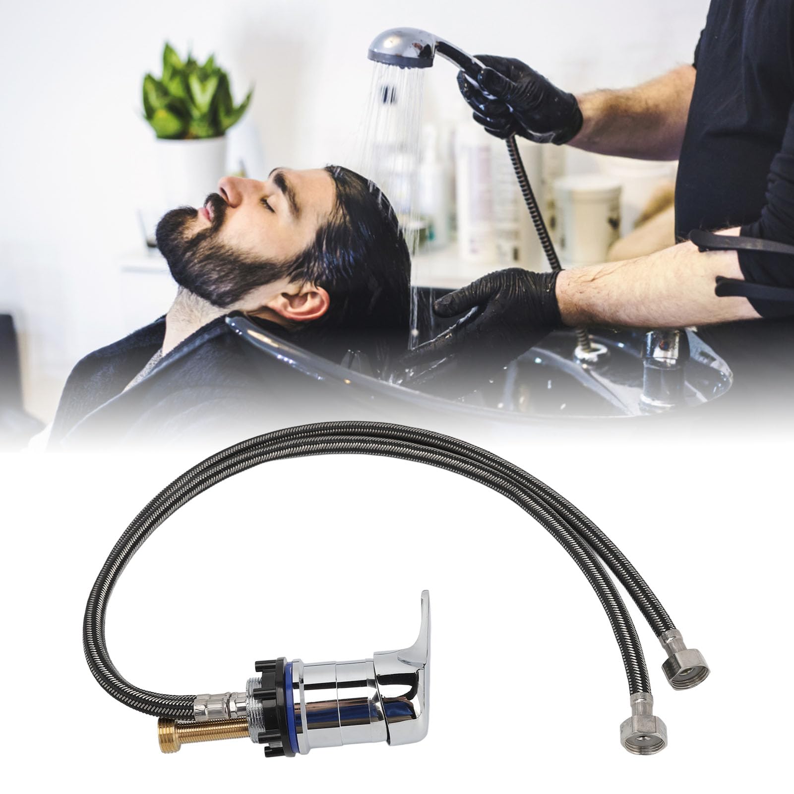Sonew Pulvérisateur Mélangeur de Bassin de Shampoing de Salon, Robinet Mélangeur Chaud-froid de Remplacement en Alliage de Zinc avec Tube de 70cm pour Salon de Coiffure