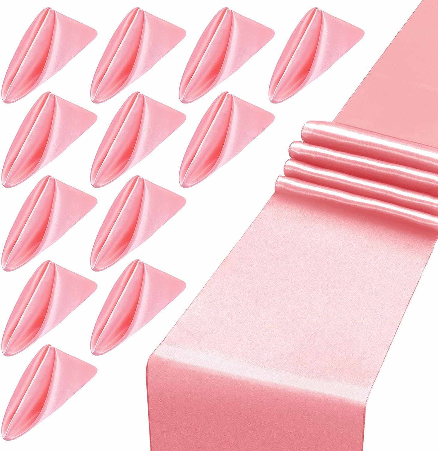 Aneco 13 Pieces Party Satin Table Decoration Set Long Satin Dinner Table Runner Satin Napkins Smooth Fabric Table Decor for Table Decoration, Pink