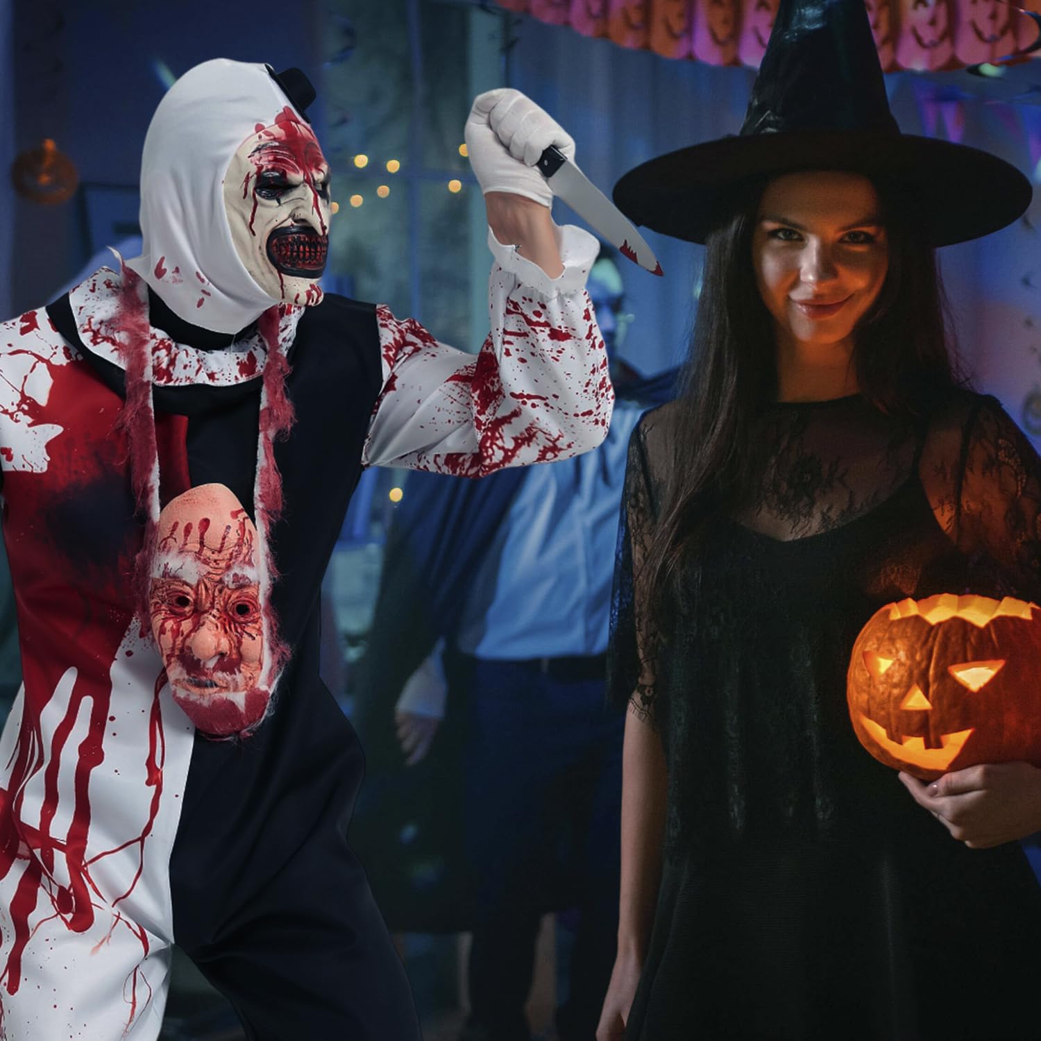 7 Stück Terrifier Kostüm, Art the Clown Costume, Outfits der Killer Clown Overall mit Maske und Weihnachtsmann Gesicht, Movie Terrifier 3 Kostüm für Erwachsene Halloween Karneval Cosplay