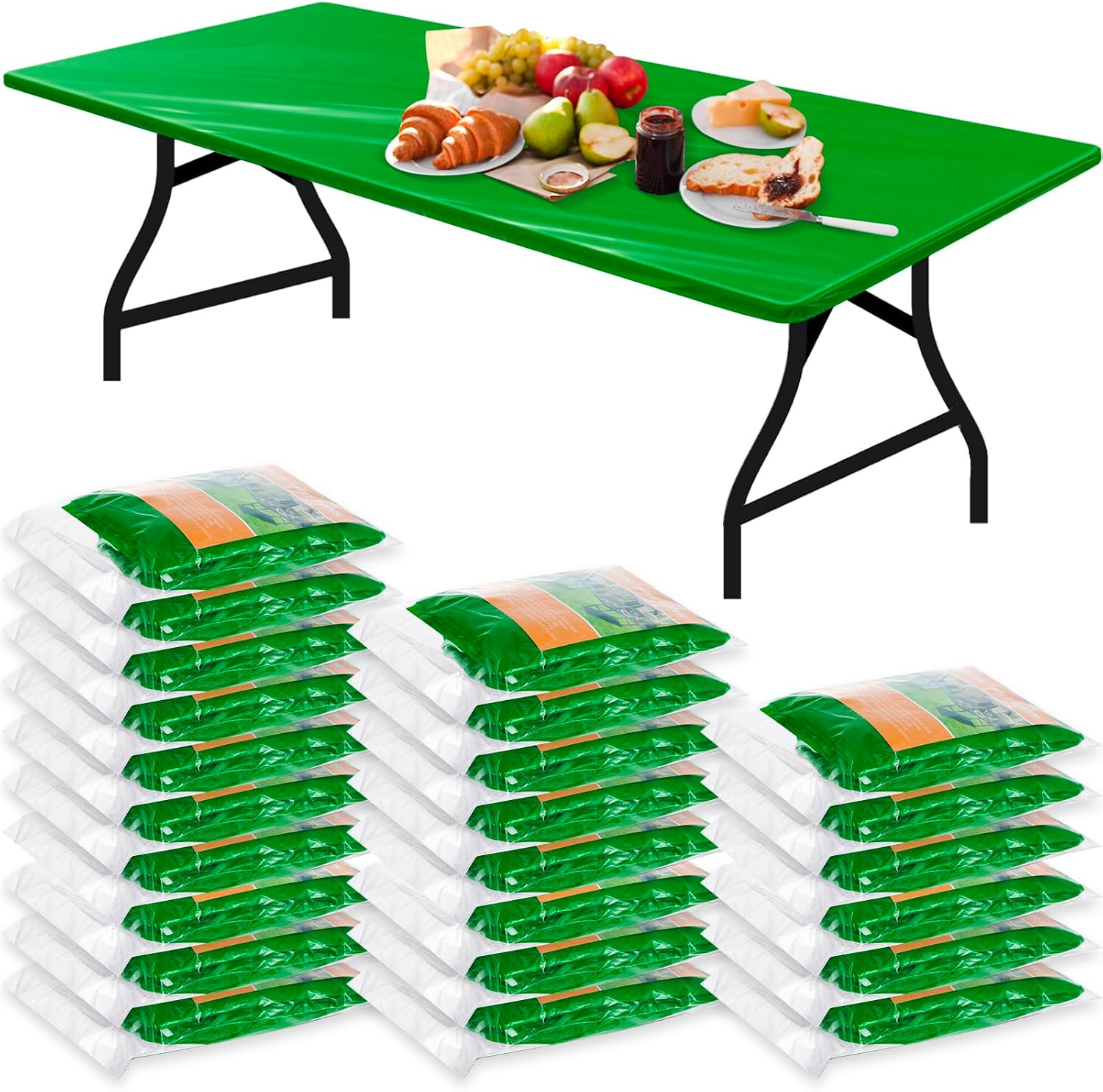 Boao 24 Pcs Summer Plastic Table Cloth Rectangle Picnic Table Covers Elastic Fitted Tablecloth, Disposable Waterproof for Camping, Indoor, Outdoor(White,8 Ft, 96 x 30 Inch)