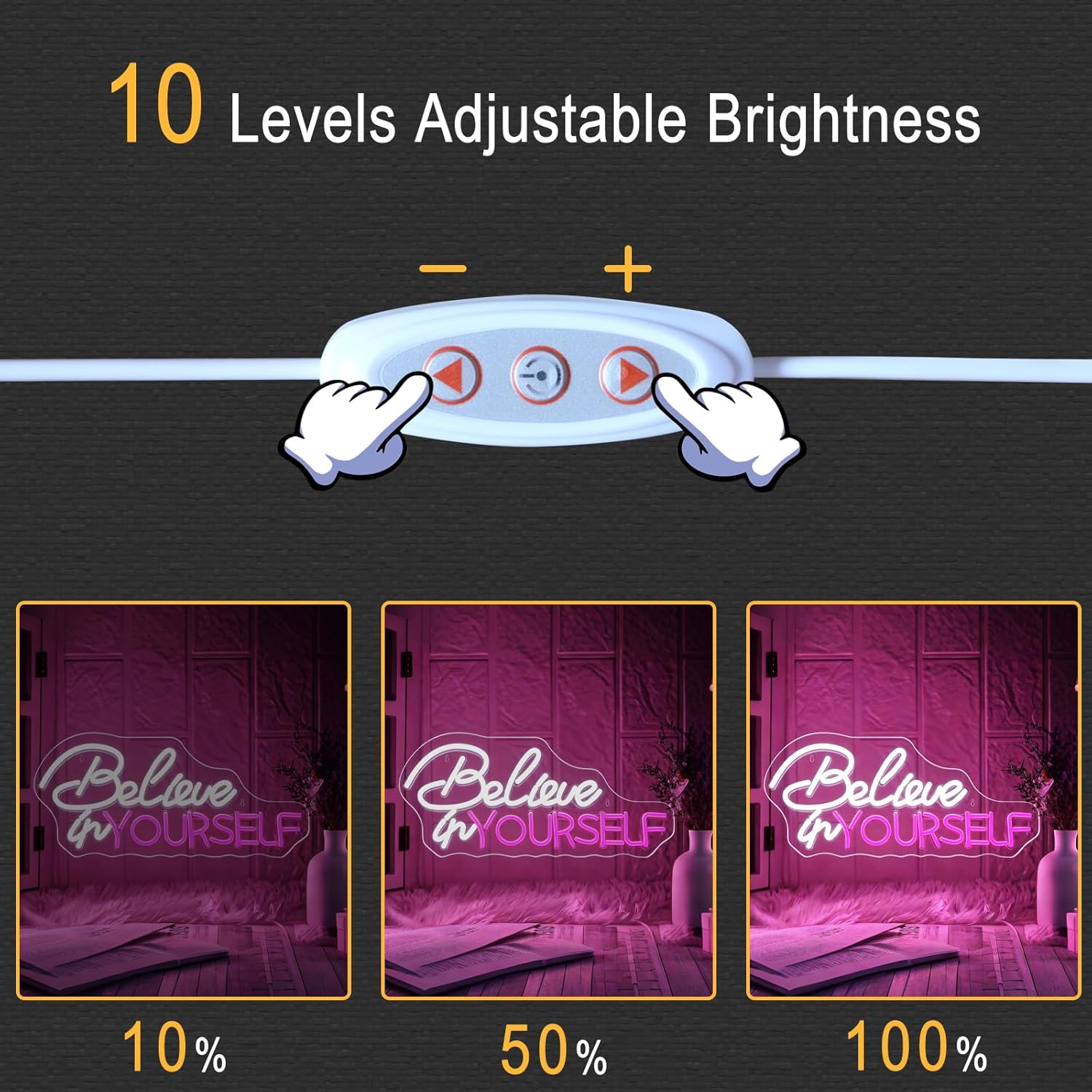 Believe in Yourself LED Neon Sign - USB Powered Dimmable Neon Light for Home Bedroom Dorm Office Living Room Decor Party Wall Table Art Decorations Gift for Teens Boys Girls Adults 16.5 x 7.1 In