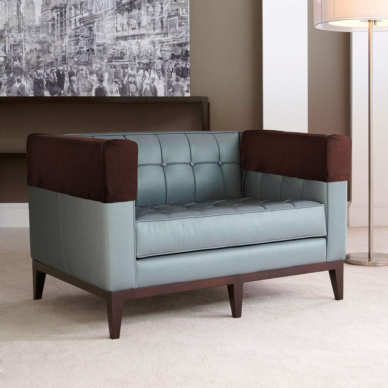 CM Anti-Slip Sofa Armrest Slipcover Anti-dust Armchair Stretch Cover for Sofa Recliner Armchair Couch Protector, One Pair (Dark Brown)