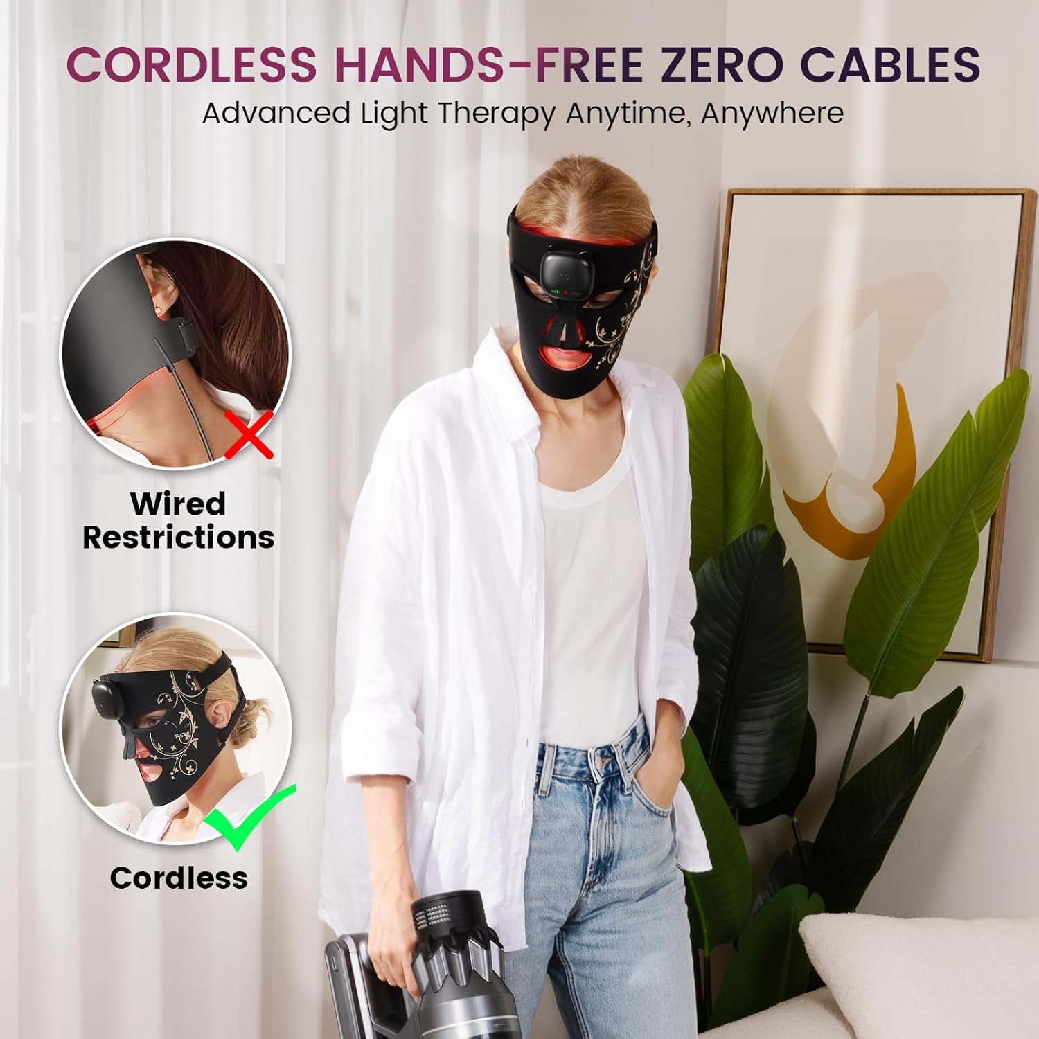 Red Light Therapy for Face, 850nm Infrared LED Face Mask Light Therapy with 280 LEDs, Cordless Red Light Therapy Device with 5 & 10 Min Timer, FDA Cleared Light Therapy Mask - Image 4