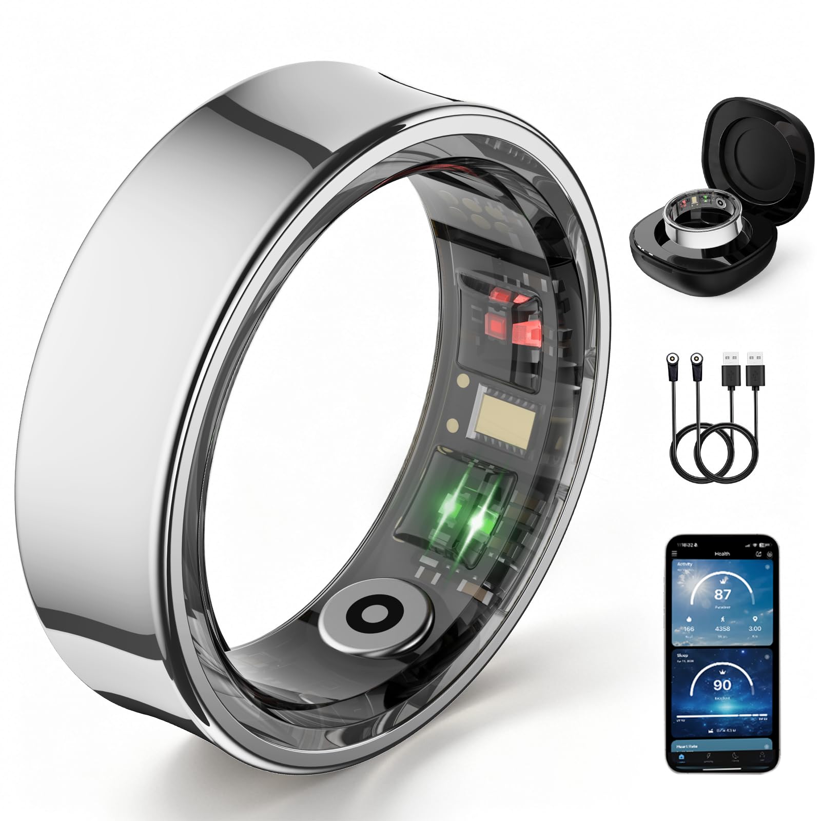 Smart Ring for Women& Men, Fitness Ring & Sleep Tracker Health Tracker With Heart Rate & Blood Oxygen Monitor, Step Counter Ring,IP68 Waterproof, No Subscription Fee for IOS & Android (Silver, #10)-picture-35