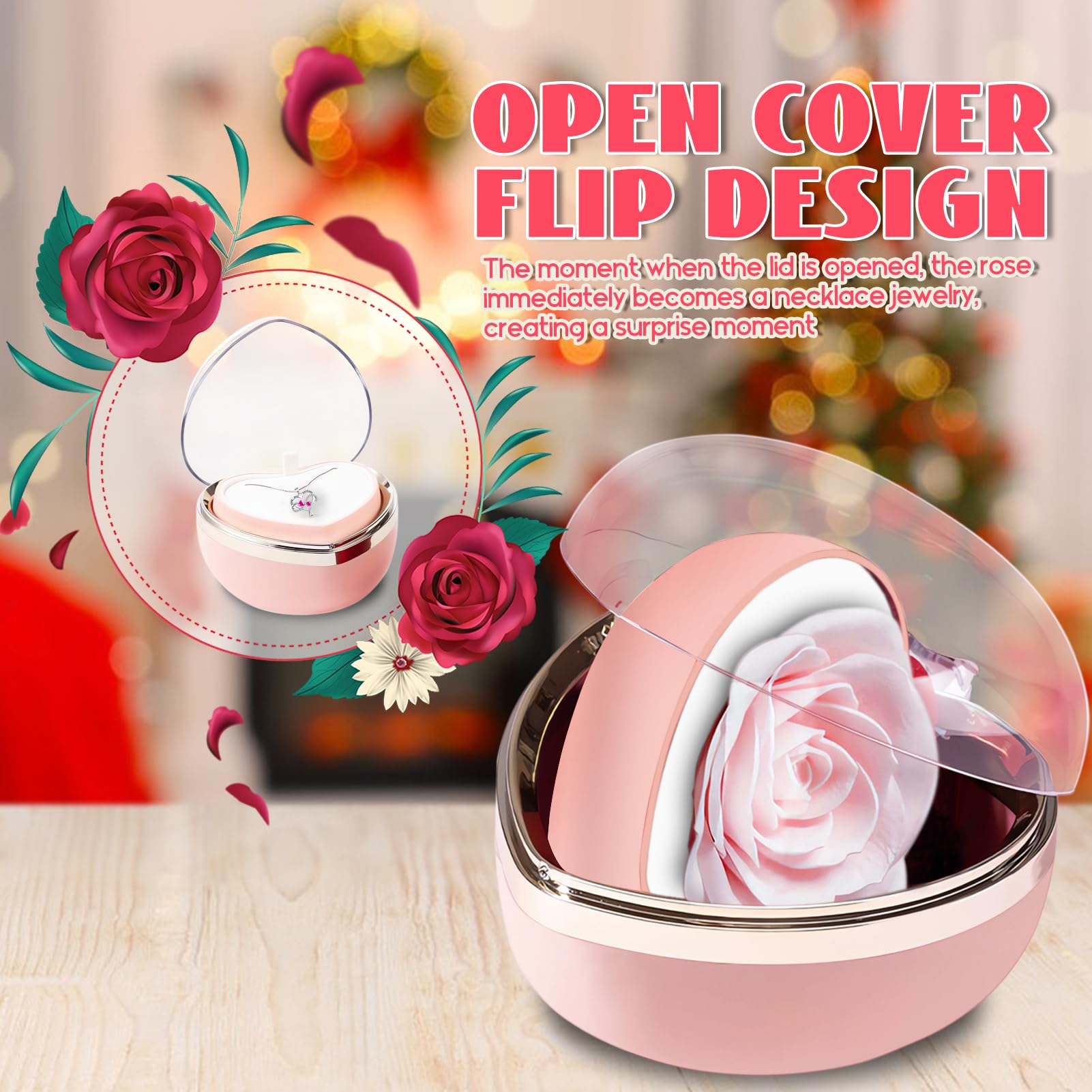 goldmiky Rosa Eterna con Collana, Rosa Stabilizzata Rossa Cofanetto,Fiori Eterni con Collana Cuori Regalo, per Idea Regalo Donne la Moglie a Natale,San Valentino,Festa della Mamma