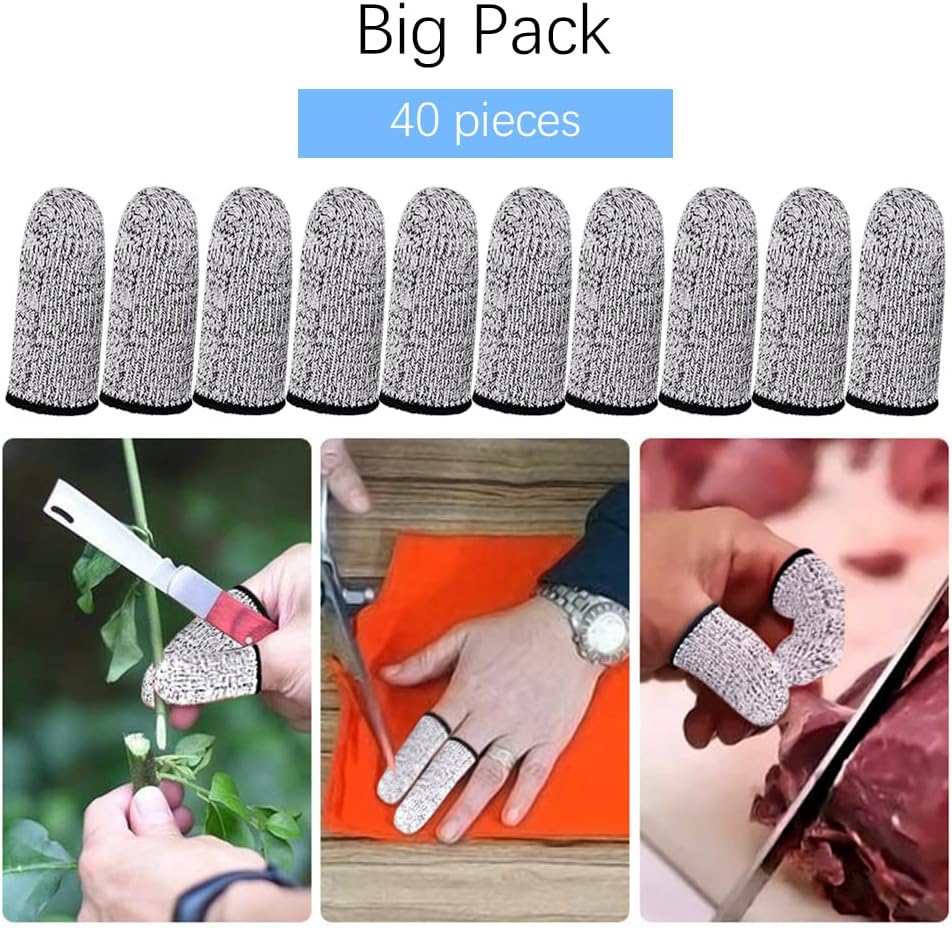 Finger Cots Cut Resistant Protector - 40 Pcs Finger Covers for Cuts, Gloves Life Extender, Cut Resistant Finger Protectors for Kitchen, Work, Sculpture, Anti-Slip, Reusable