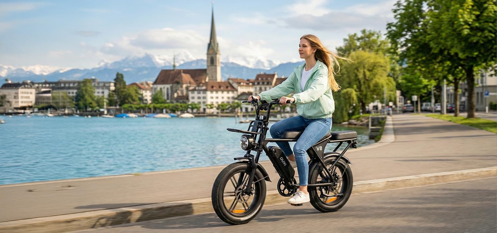 OUXI E-Bike 250W Motor Elektrofahrrad 20" x 4.0 Fatbike Hydraulische Scheibenbremsen NFC-Entsperrung 60Nm Drehmoment Vorne & Hinten Gepäckträger