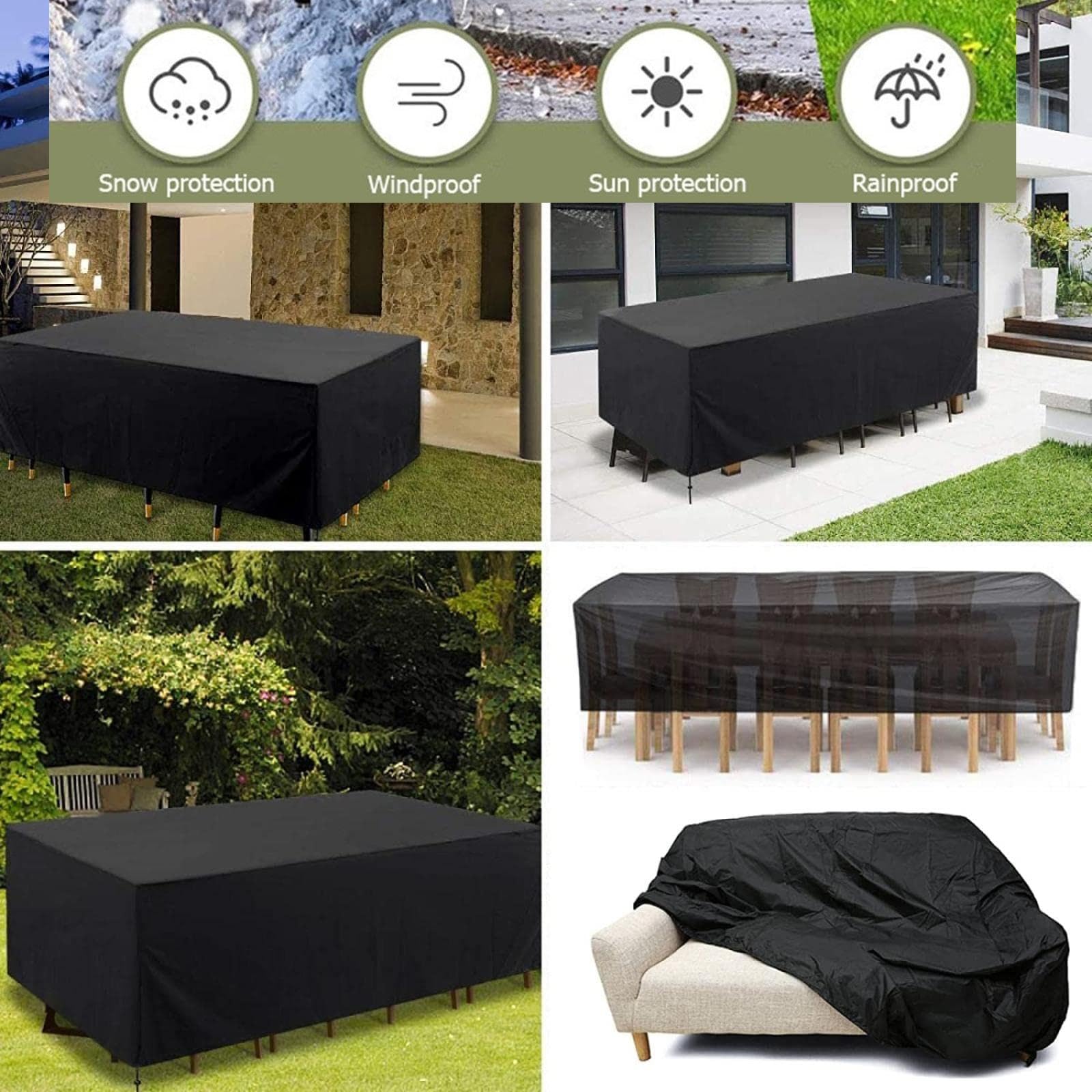 Funda impermeable de piel de jardín de 295 x 255 x 100 cm, resistente a los rayos UV, protector de piel de patio resistente al viento con cuerda y resistente a la intemperie.