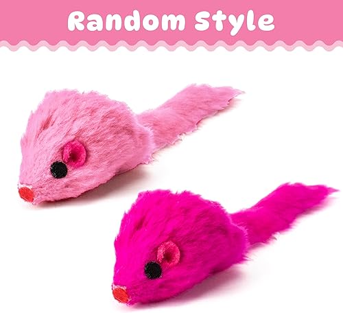 Miniatura 7 de MALLMALL6 Juego de juguetes interactivos para gatos, 27 piezas de juguetes para gatitos, juguetes de plumas rosas, varita, resortes, ratones, sisal,