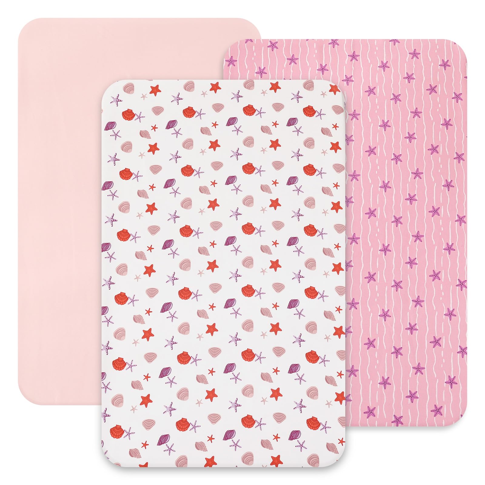 david's kids 3 pack mini crib sheets, soft breathable premium pack n play sheets for baby boys girls neutral, playard and mini crib mattresses, beach
