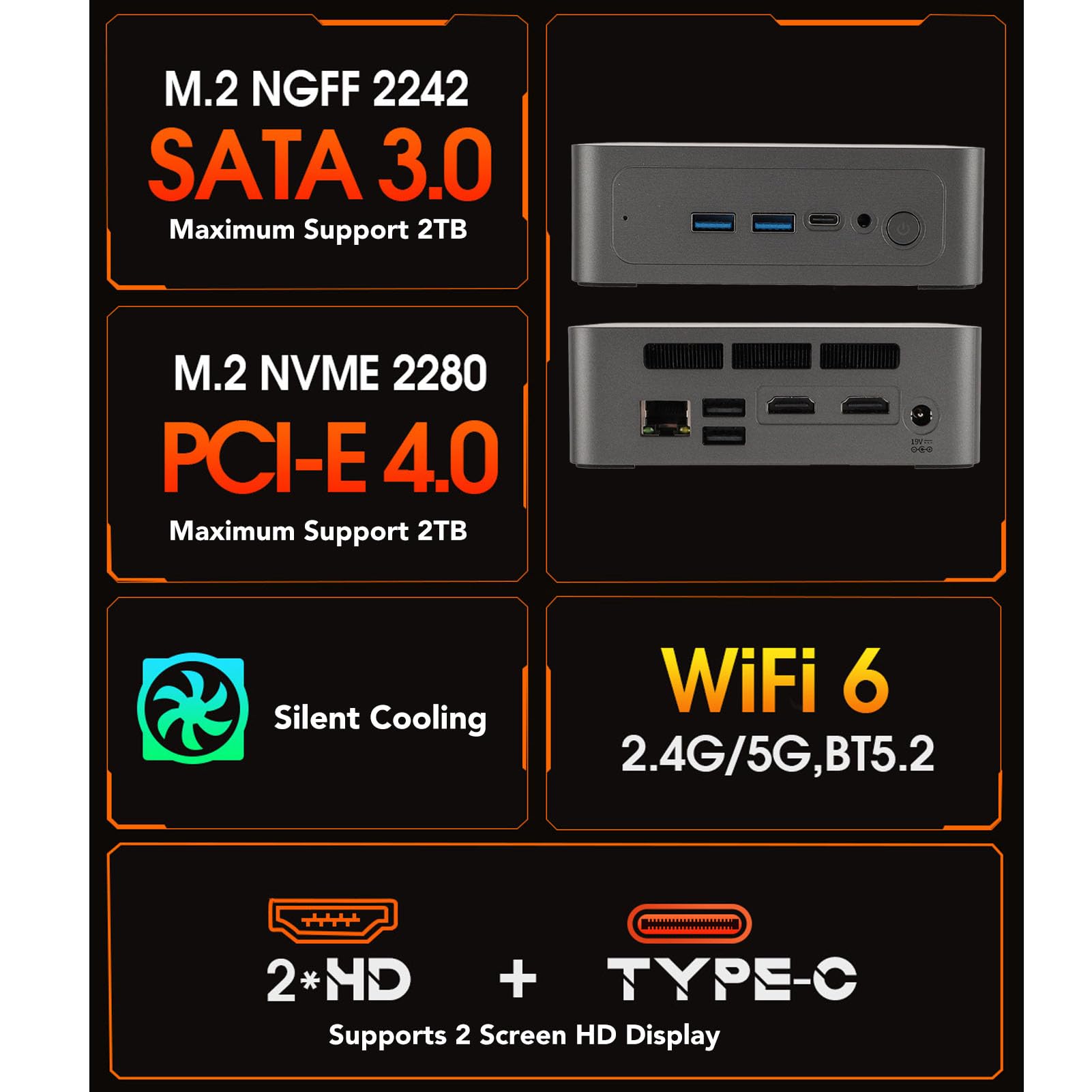 Mini Kompaktowy Komputer, Mini Komputer do Gier, Mały Komputer Stacjonarny - I3-1215U, WiFi6E, 2666 MHz DDR4, 2 X USB3.2, 2 X USB2.0, 2 X HDMI, Typ C, 1 X RJ45, (Wtyczka UE 8 GB