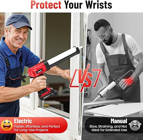 Vista 12 de Pistola de calafateo eléctrica, pistola de calafateo inalámbrica con 2 baterías de 2000 mAh, 9 herramientas de calafateo de silicona, 4 velocidades