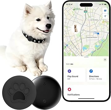Dog Trackers Smart Pet Tracker for Collar Dog Trackers Pet Location Tracker with Holder No Monthly Fee Compatible with Apple Find My iOS Only Not for Android Anti-Lost Device for Pets Bag Straps