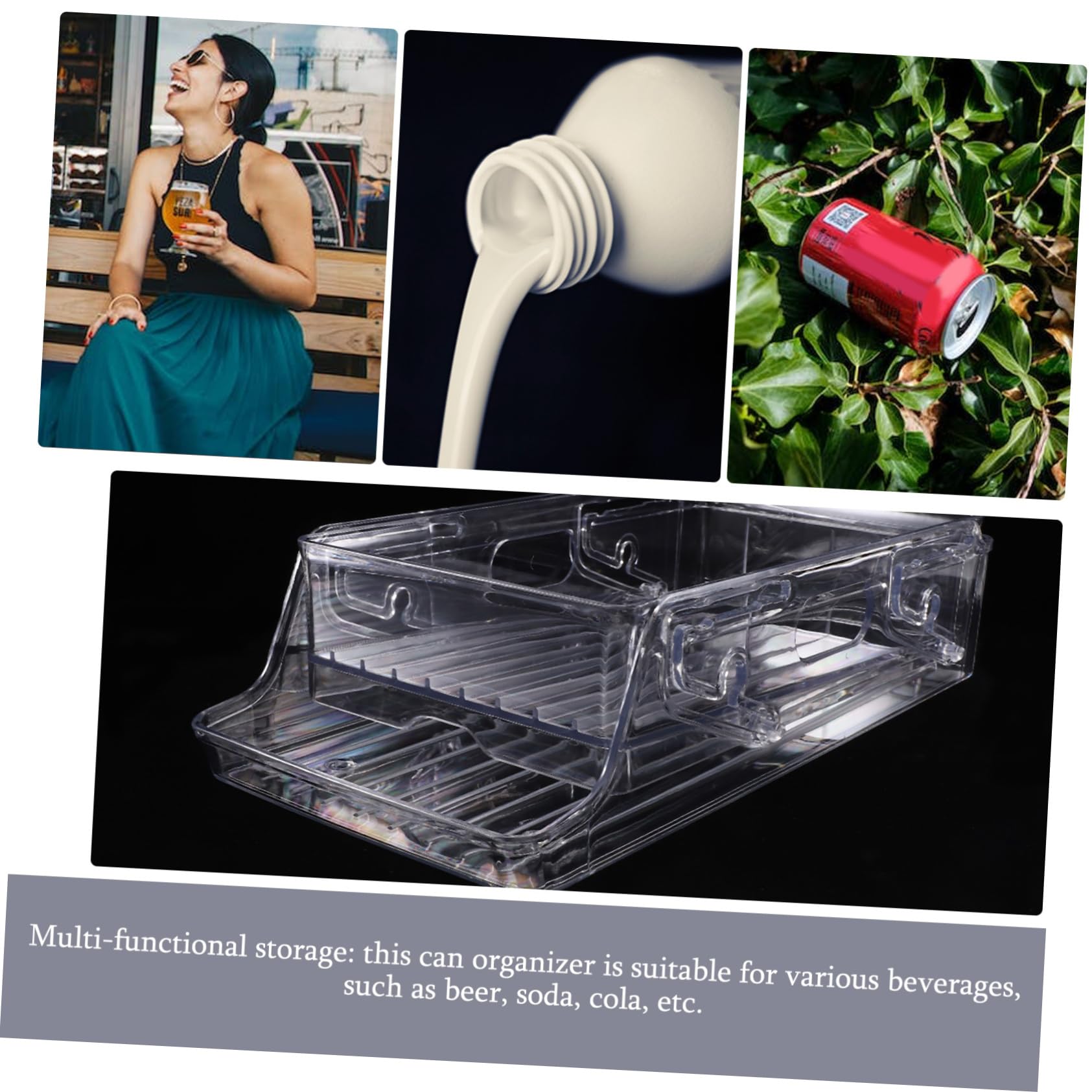 Contenitore Portabevande per Frigorifero Trasparente Ruote, Distributore di Lattine per Bevande Refrigerate, Organizer Plastica Salvaspazio per Cucina e Conservazione Alimenti