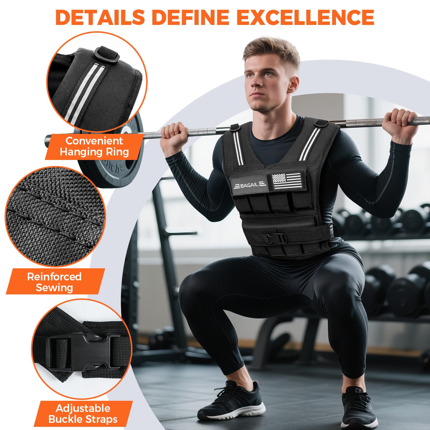 BAGAIL Gilet Zavorrato per l'allenamento della Forza, Piastre di Ferro Rimovibili, Busto Regolabile, Gilet Fitness Resistente per Uomo Donna, Ideale per gli Allenamenti in Palestra,Yoga ed Aerobici