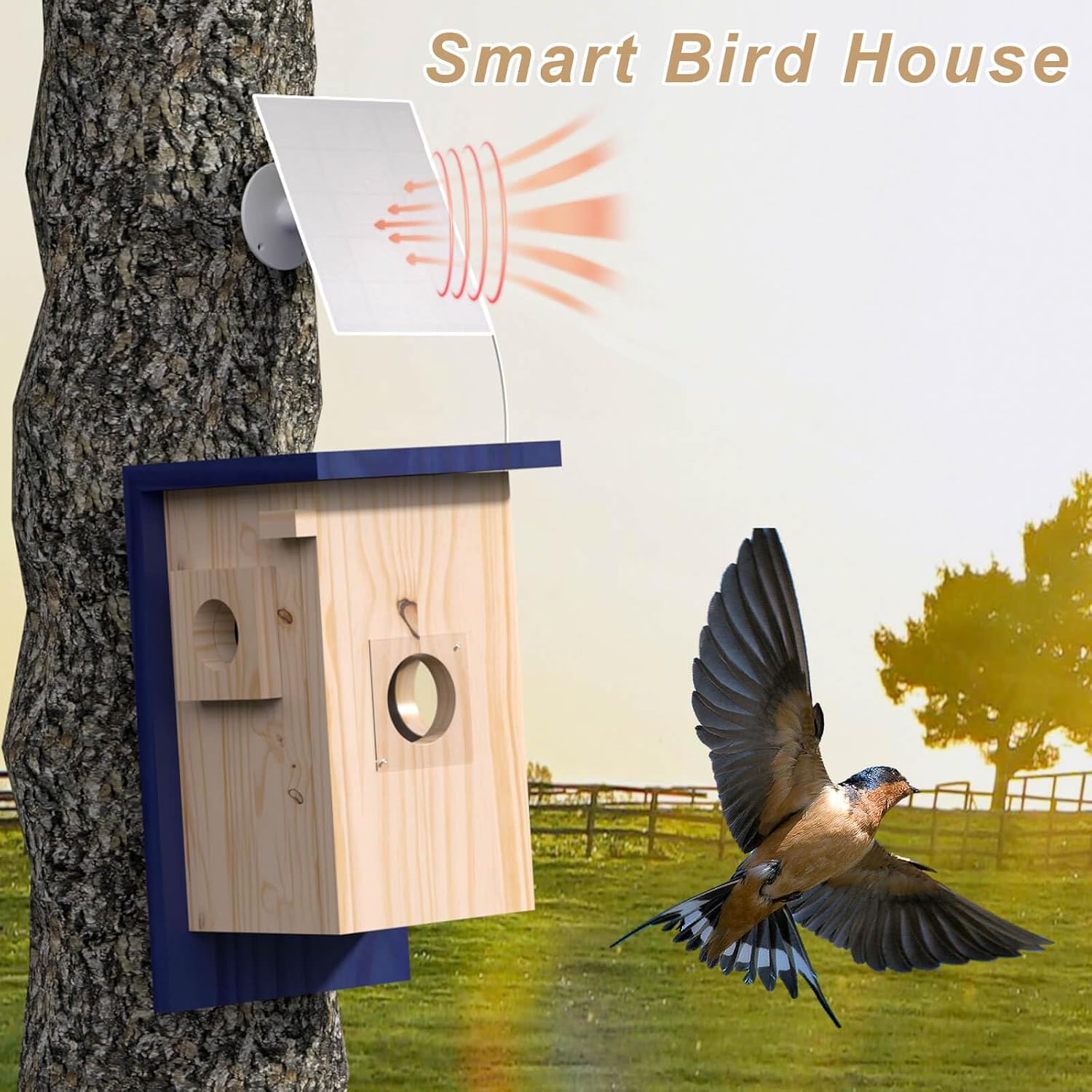 Birdhouse Camera – Solar Powered 1080P/2K HD Smart Nest Box, 2.4G WiFi Live View, Night Vision, Real-Time Bird Watching & Hatching, Outdoor Garden Bird Nest, Ideal Gift for Bird Lovers