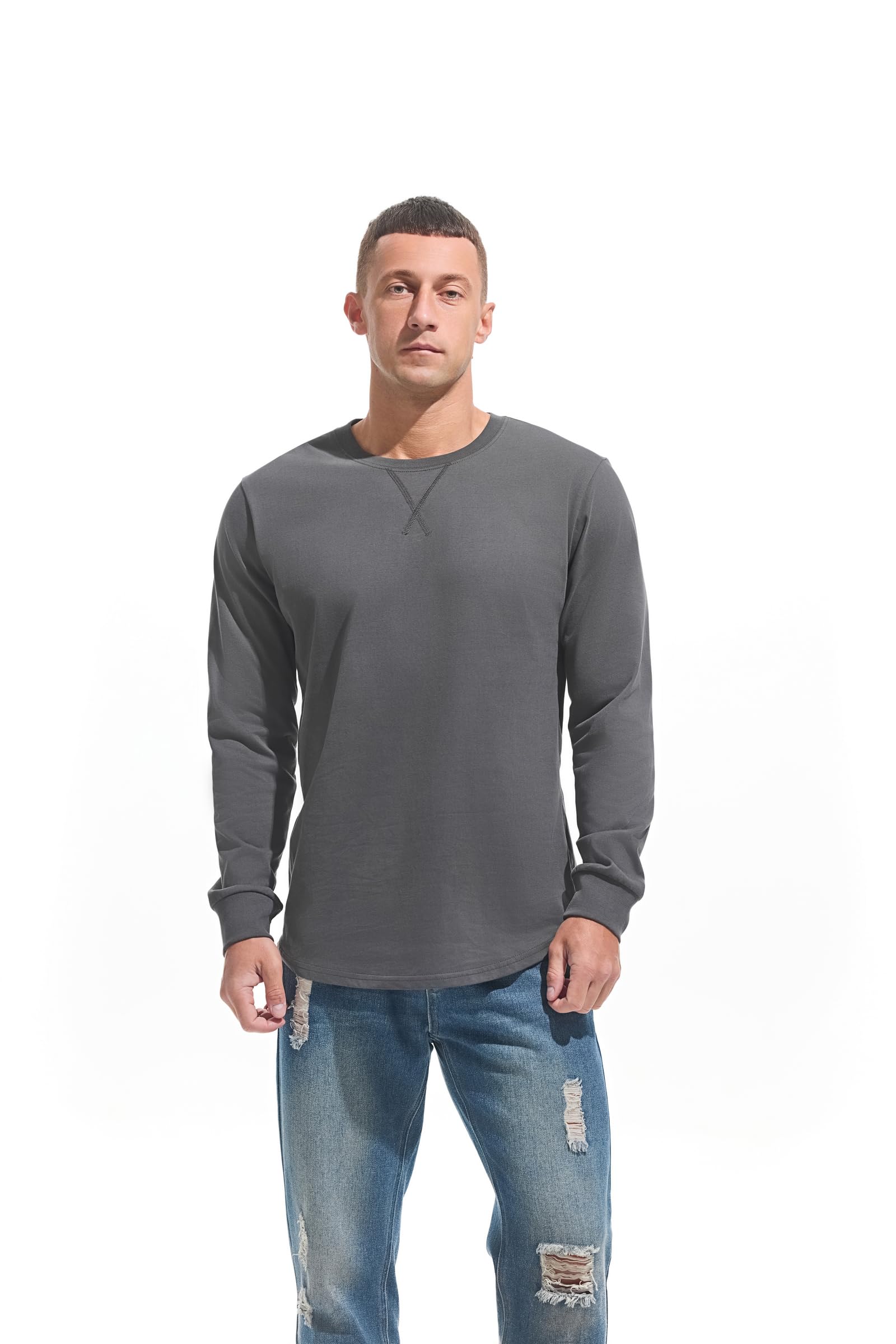 VEIISAR Men's Heavy Weight Crew Neck Short Sleeve T Shirt - Mens 100 Cotton Thick Longline T-Shirts Preshrunk