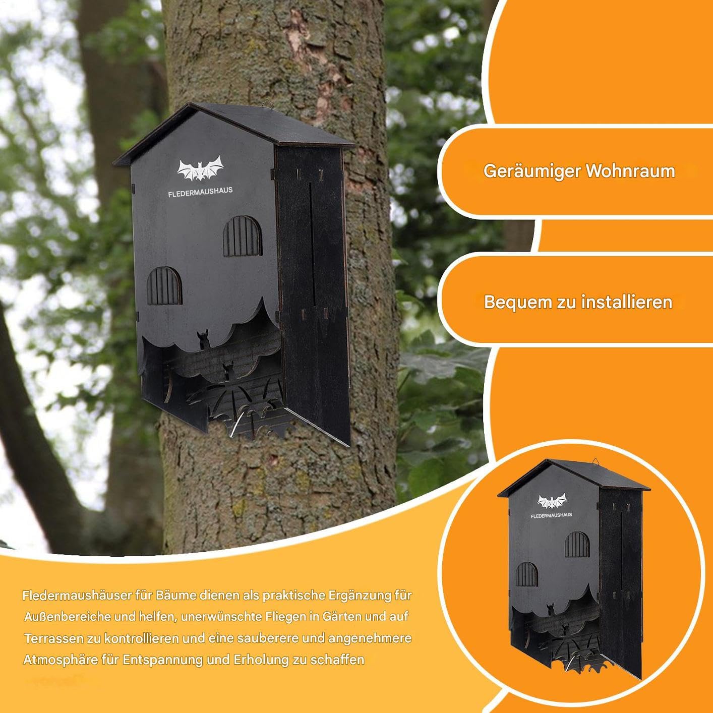 Casetta per pipistrelli per esterni, in legno robusto, resistente alle intemperie, a parete, a tre camere, per giardino, balcone, terrazza, ecologico per animali, ideale per la casa