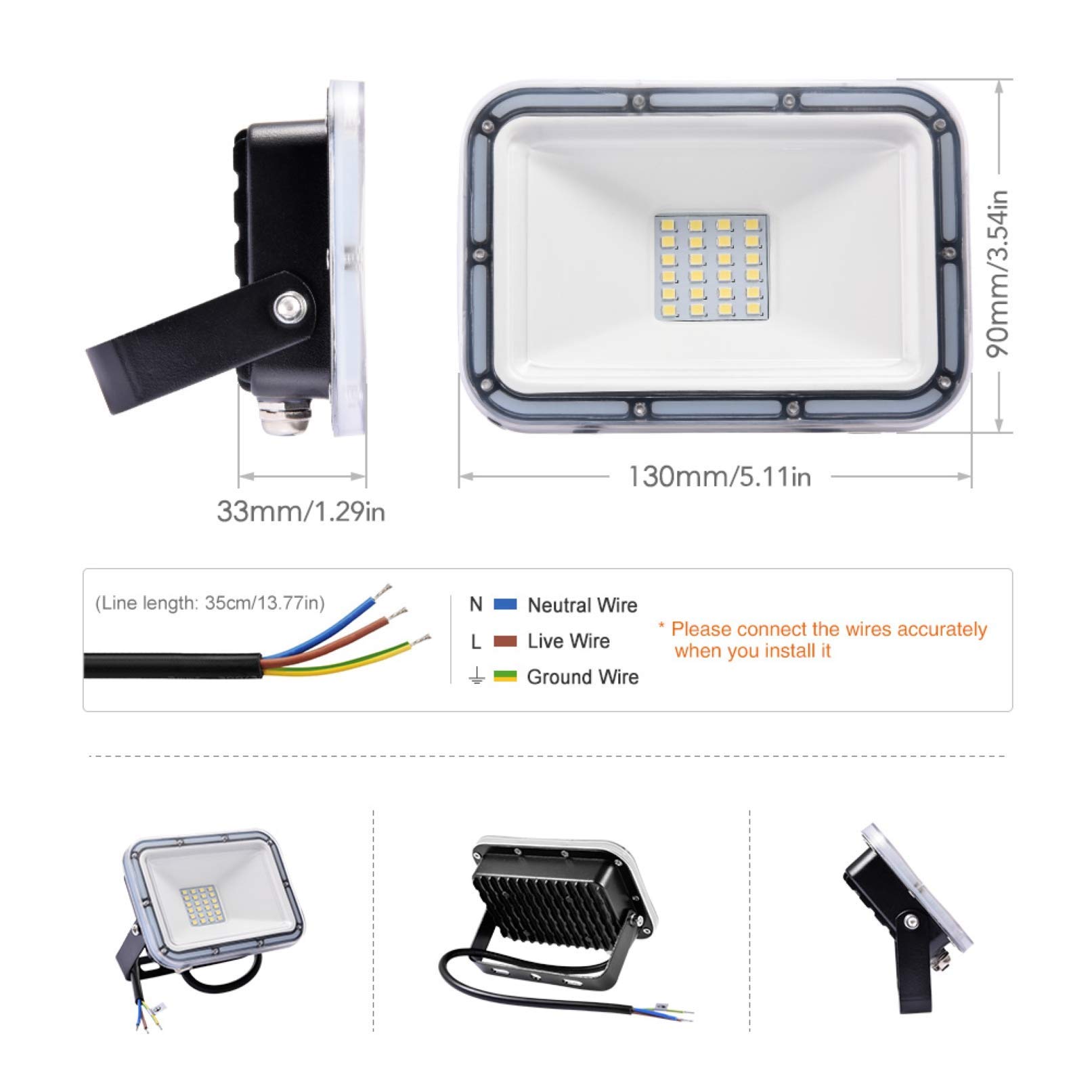 Zewnętrzny reflektor LED 20W Ip67 wodoszczelna lampa bezpieczeństwa 3200K / 6500K lampa ścienna do ogrodu super jasne oświetlenie robocze na podwórku Garaj