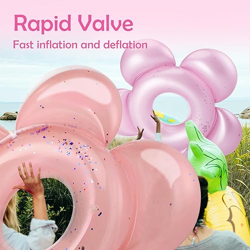 Miniatura 5 de HeySplash Anillos de natación inflables con purpurina, en forma de flor, para verano, para piscina, flotador, para diversión acuática, juguetes de